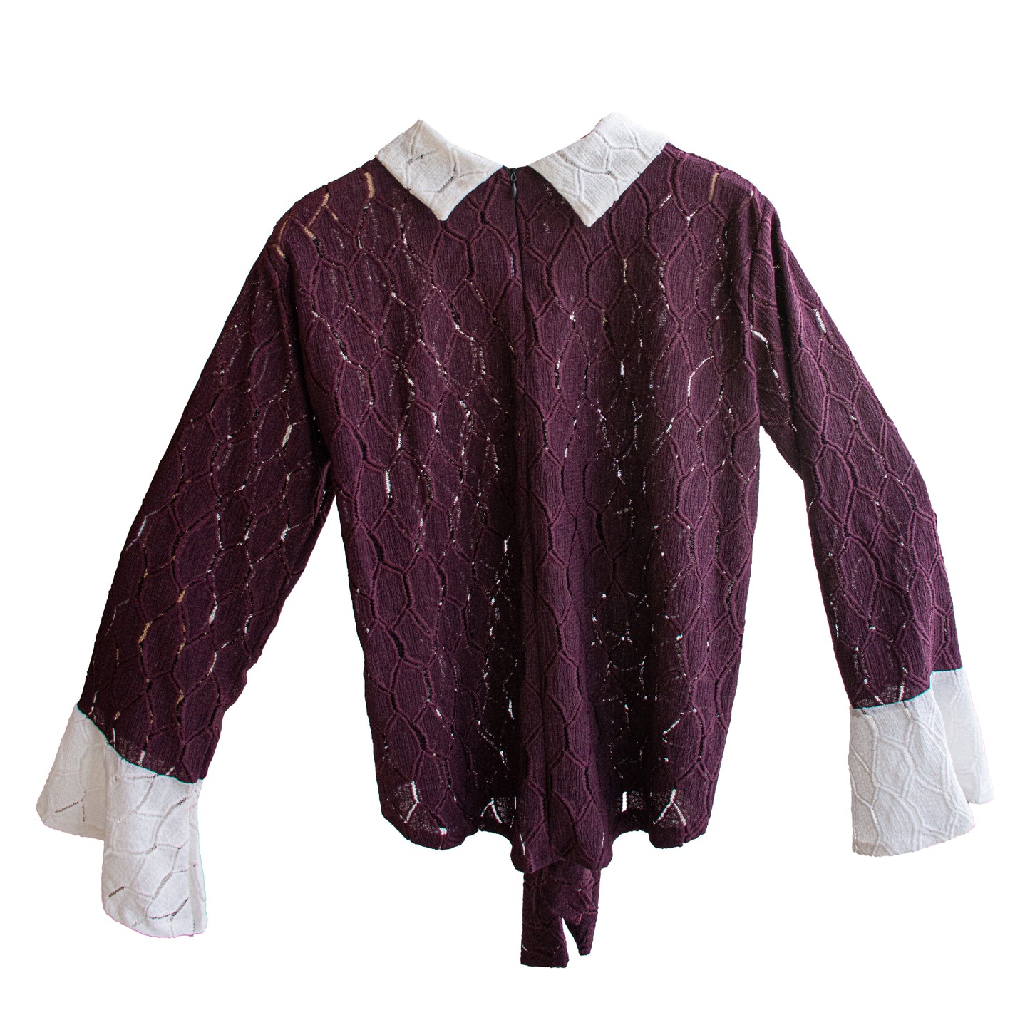 Textured Wrap Blouse with Contrast White Collar
