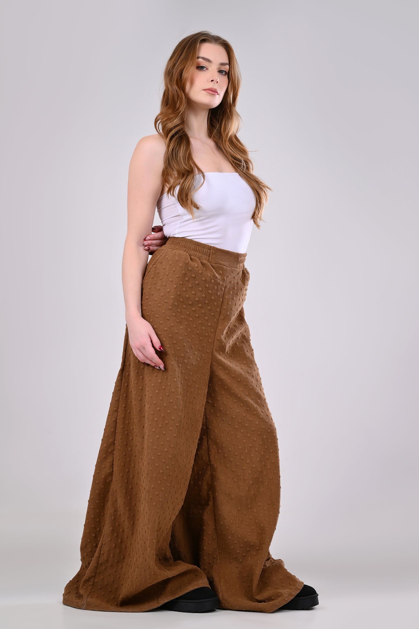 Textured Wide-Leg Palazzo Pants