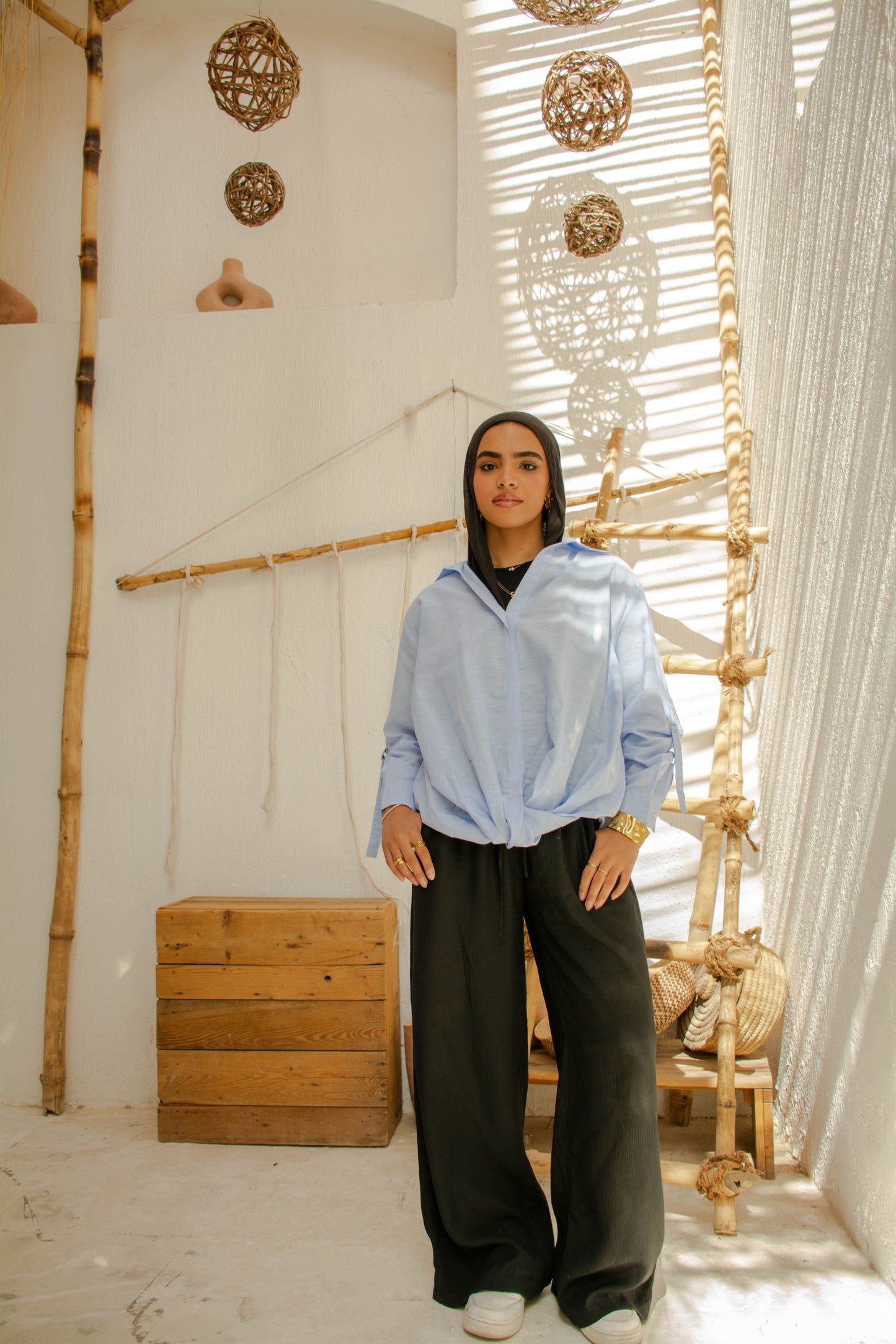 Linen Chemise Top - Blue