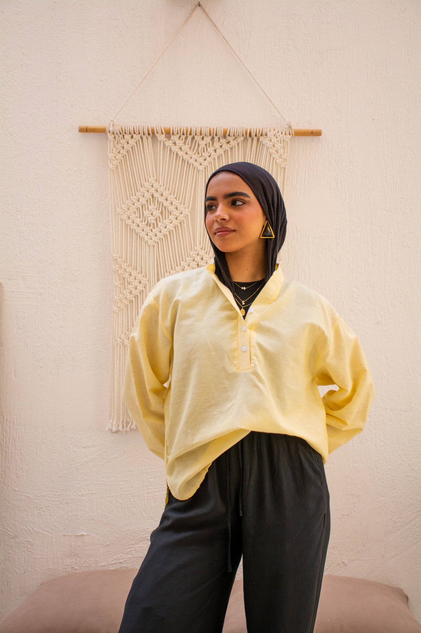Linen Blouse Regular Fit – Yellow