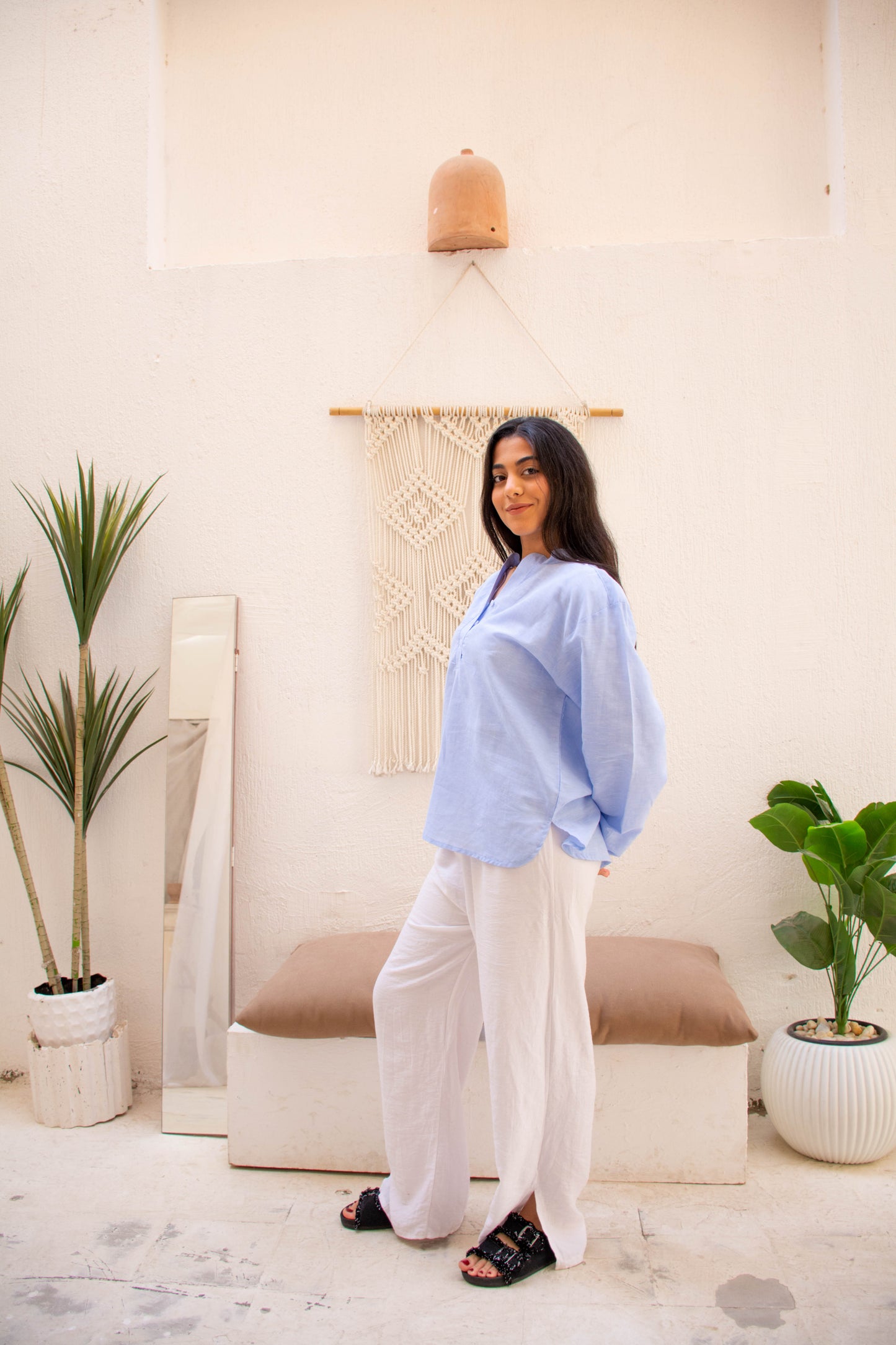 Linen Blouse Regular Fit – Blue