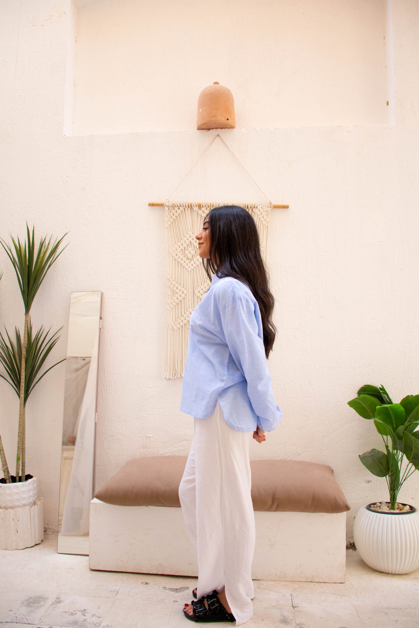 Linen Blouse Regular Fit – Blue