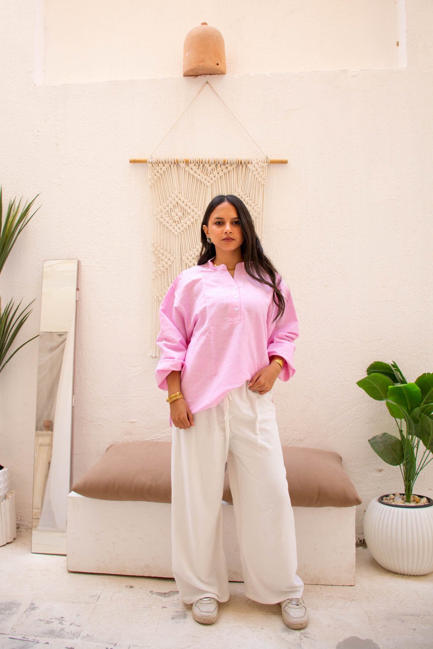 Linen Blouse Regular Fit – Pink
