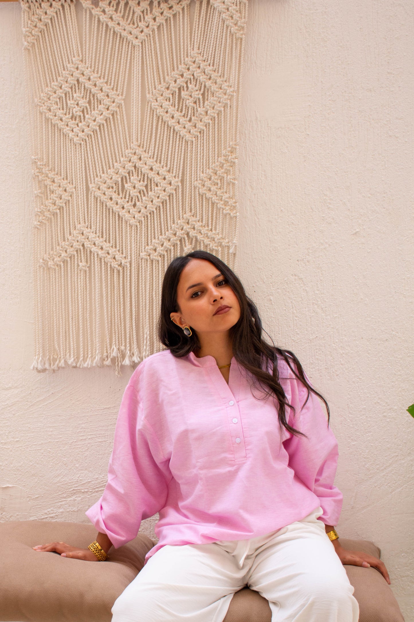 Linen Blouse Regular Fit – Pink