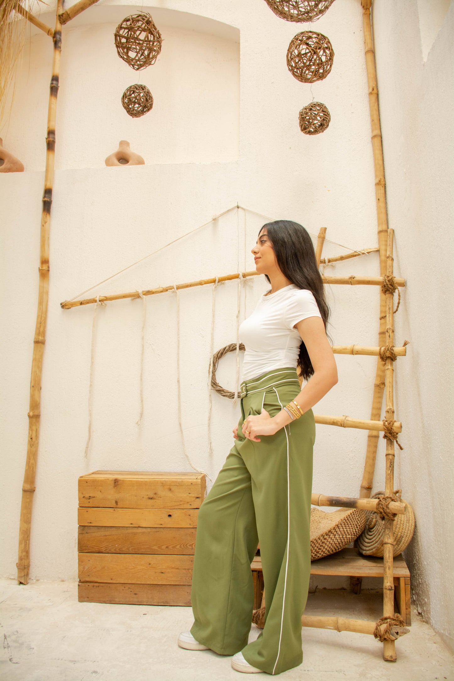 Sidelined Wide-Leg Pants - Olive
