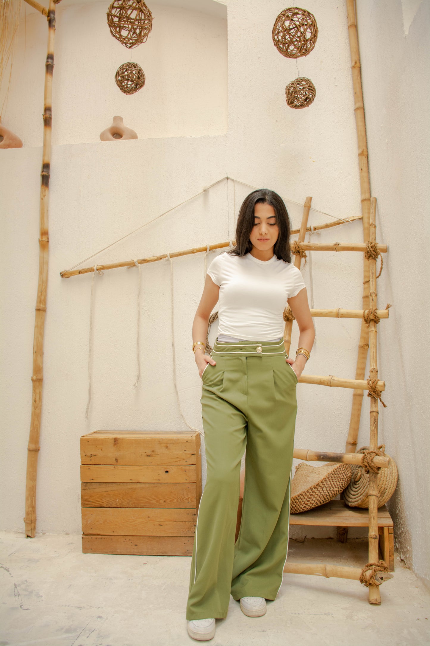 Sidelined Wide-Leg Pants - Olive