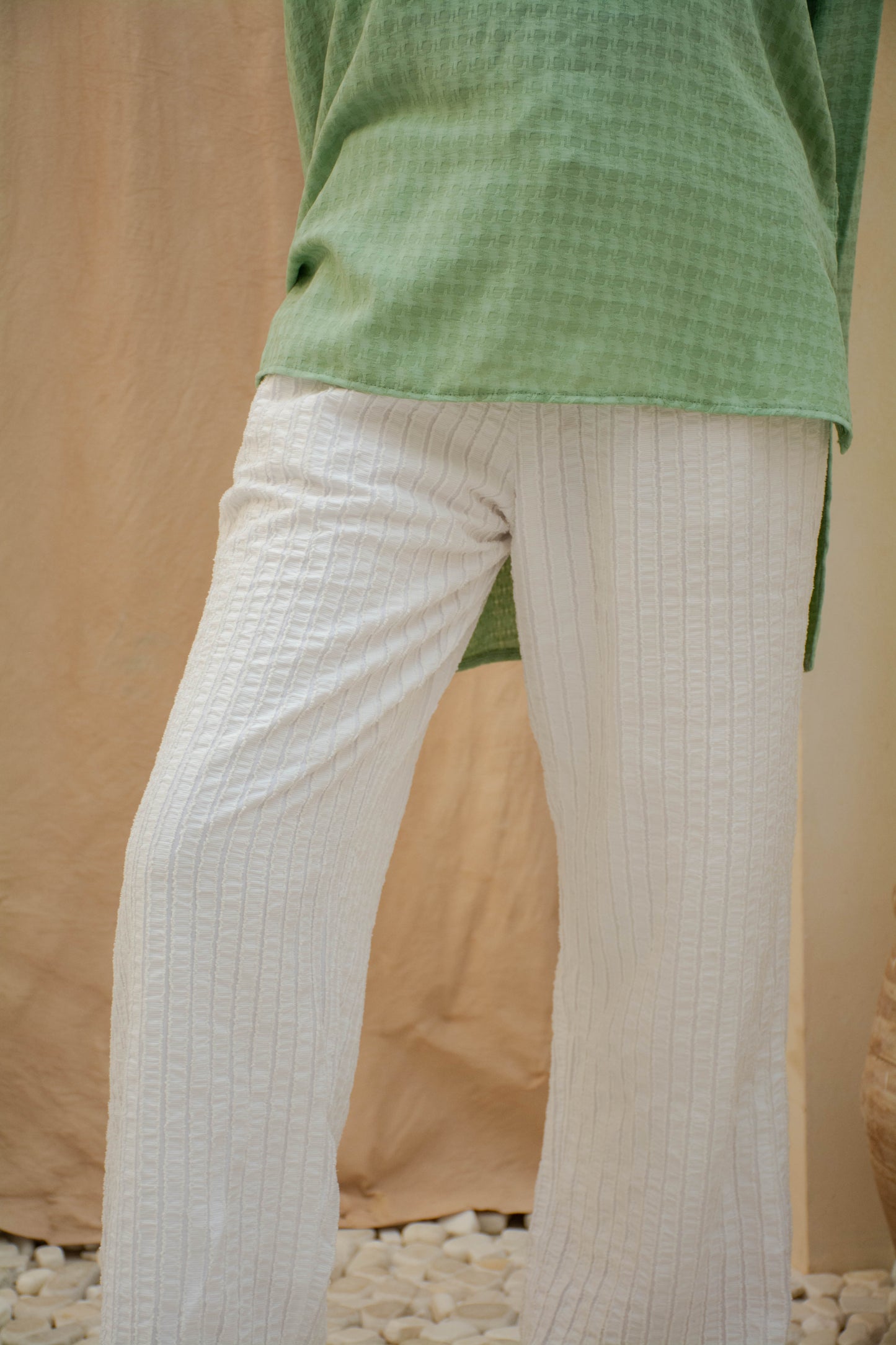 Textured Wide-Leg Pants – White