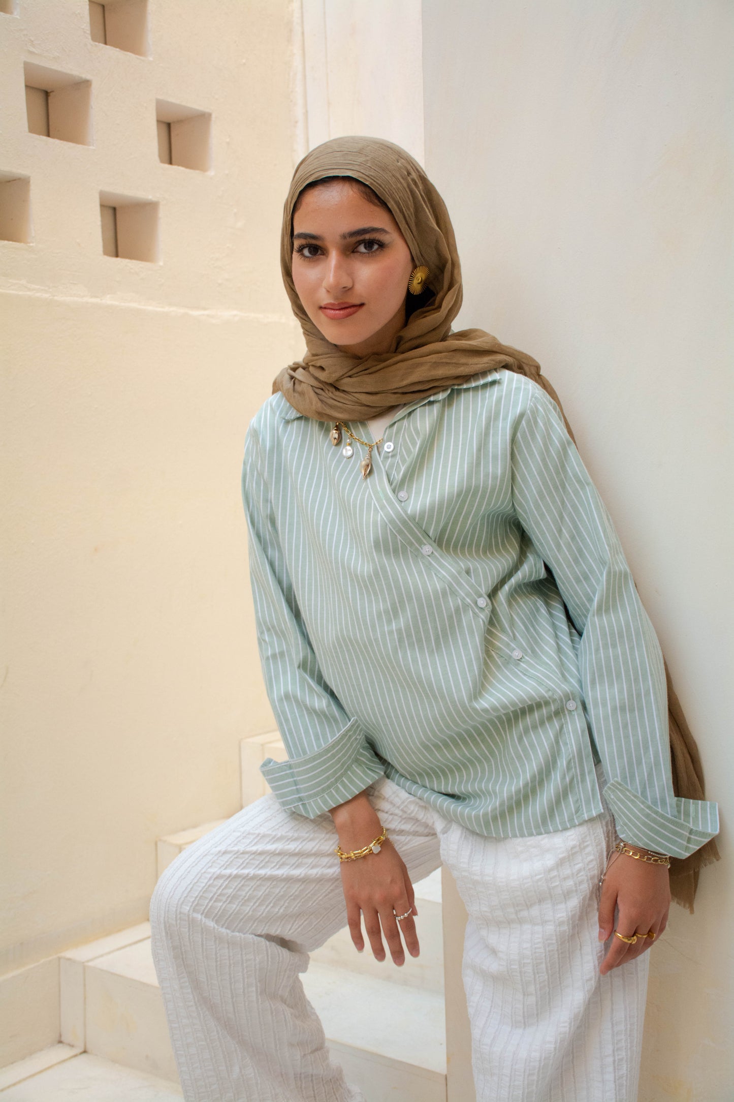 Striped Wrap Shirt – Light Mint