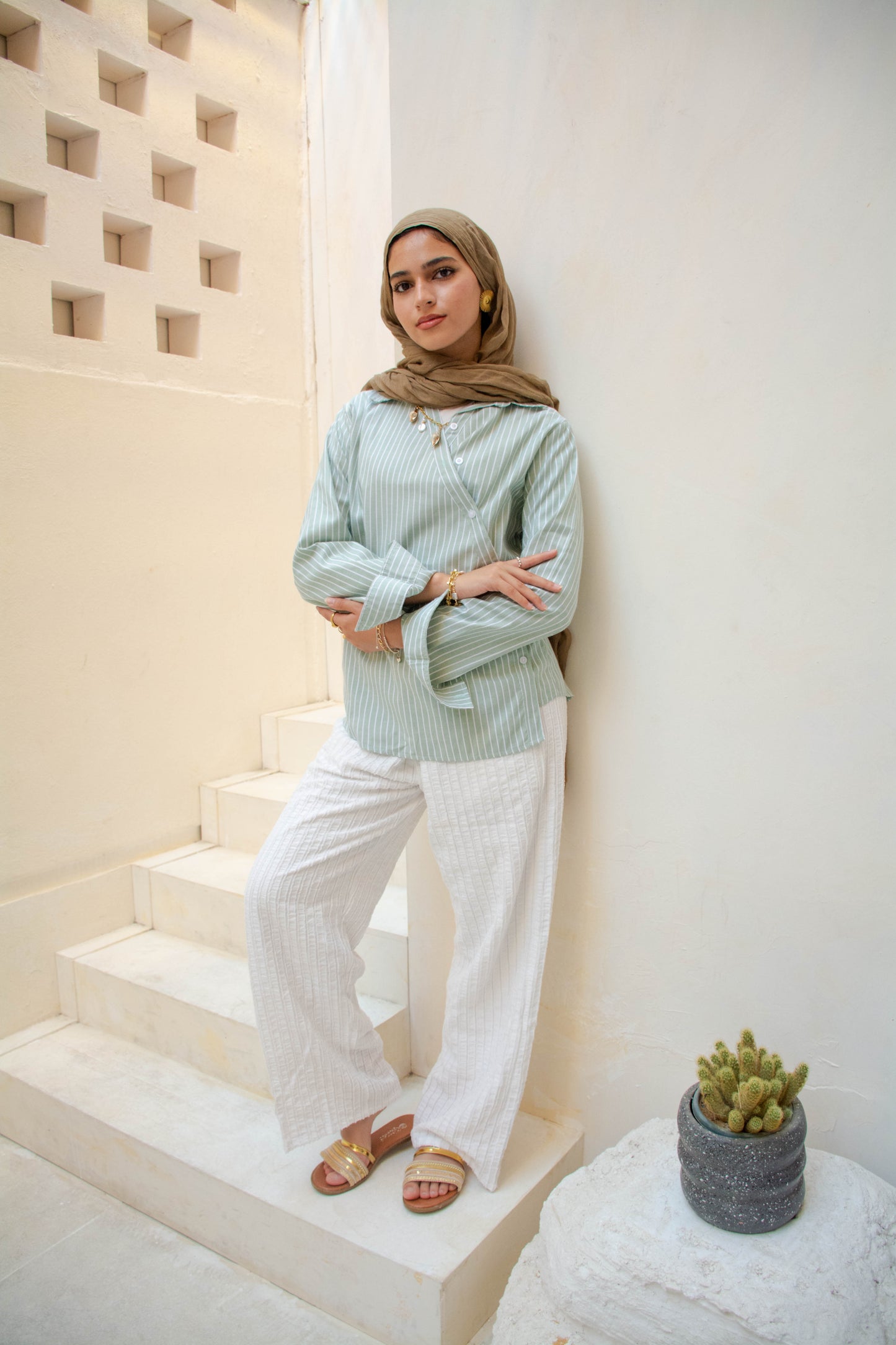 Striped Wrap Shirt – Light Mint