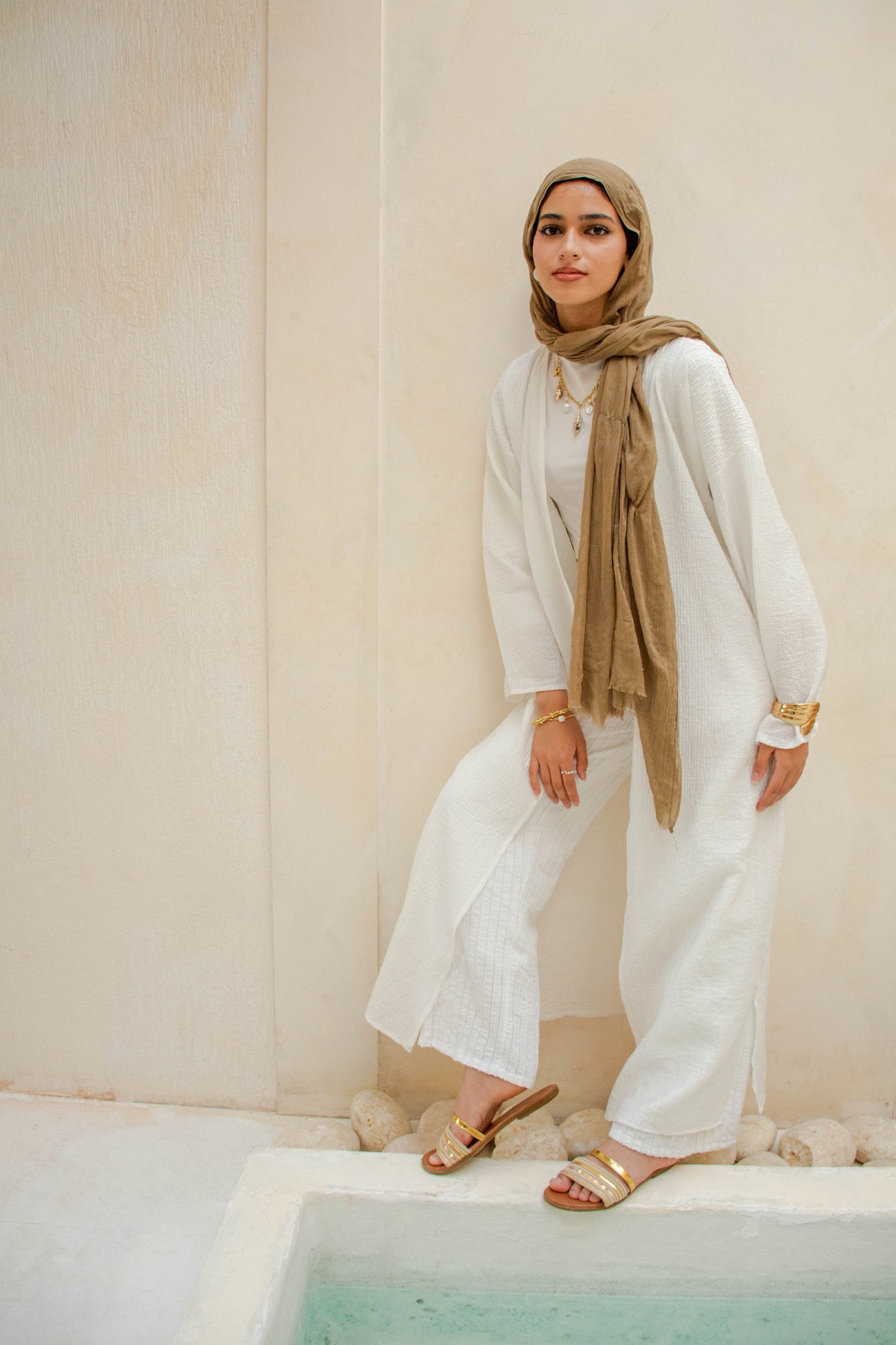 Long Textured Cardigan – White