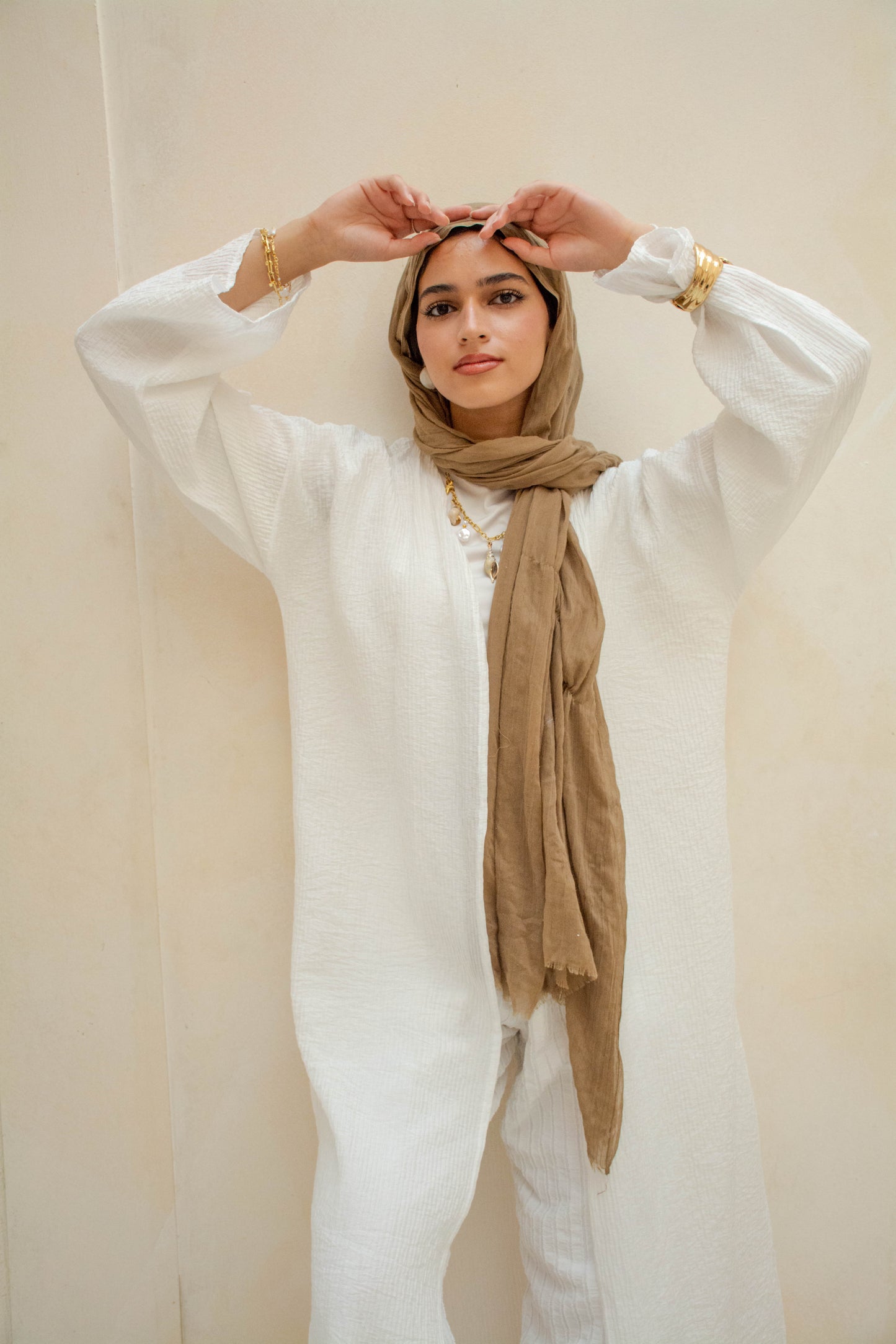 Long Textured Cardigan – White