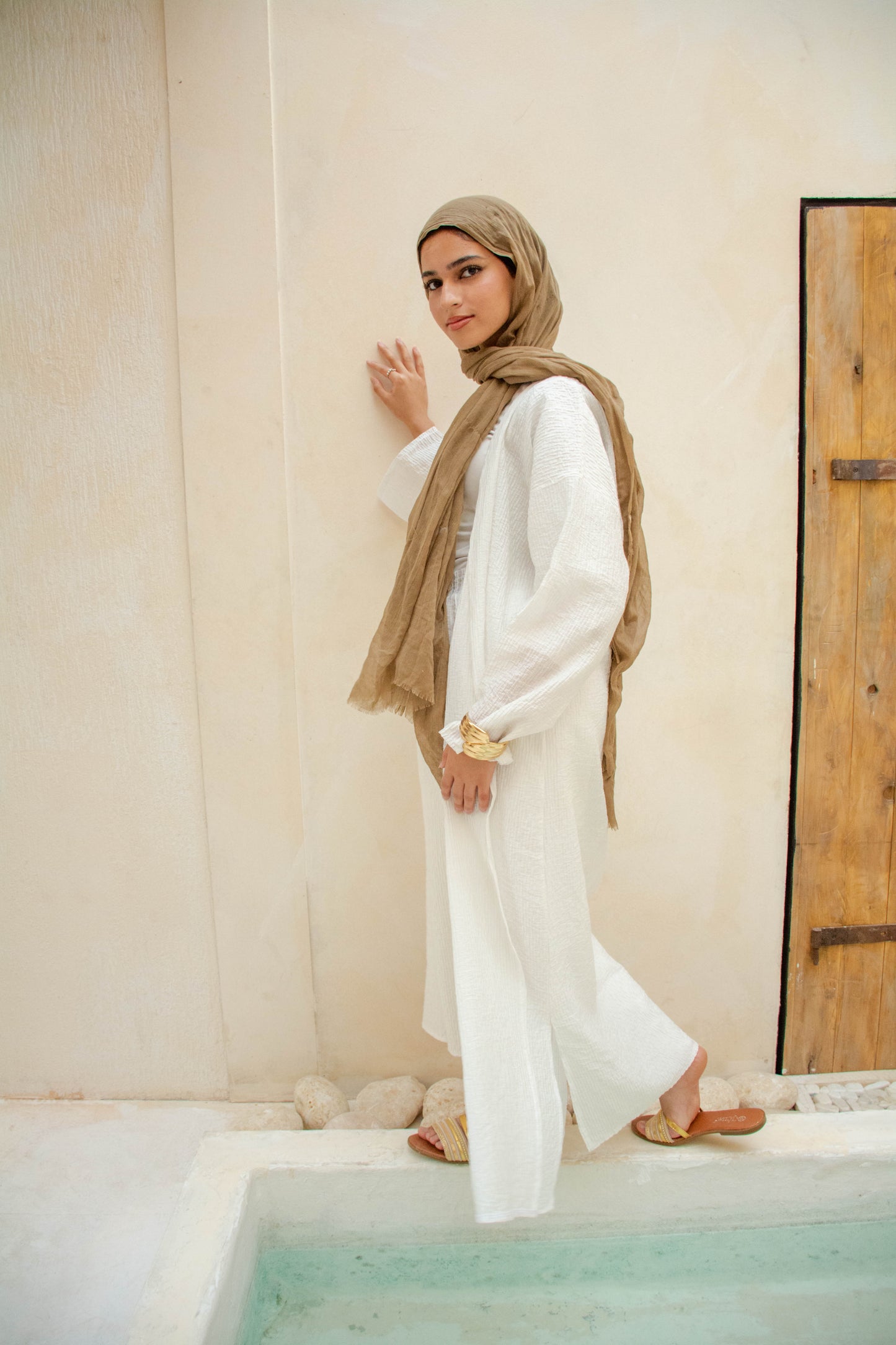 Long Textured Cardigan – White