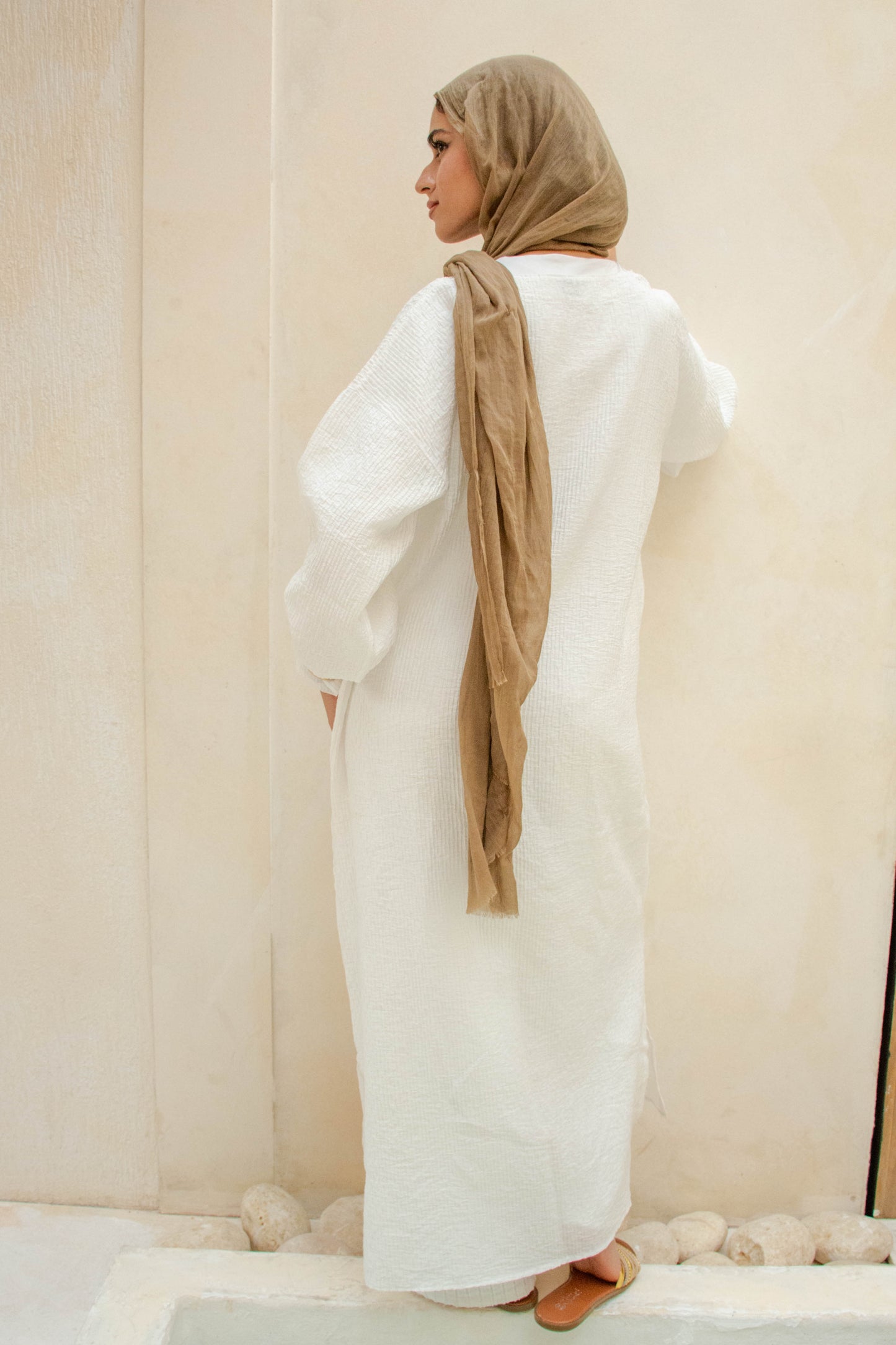 Long Textured Cardigan – White
