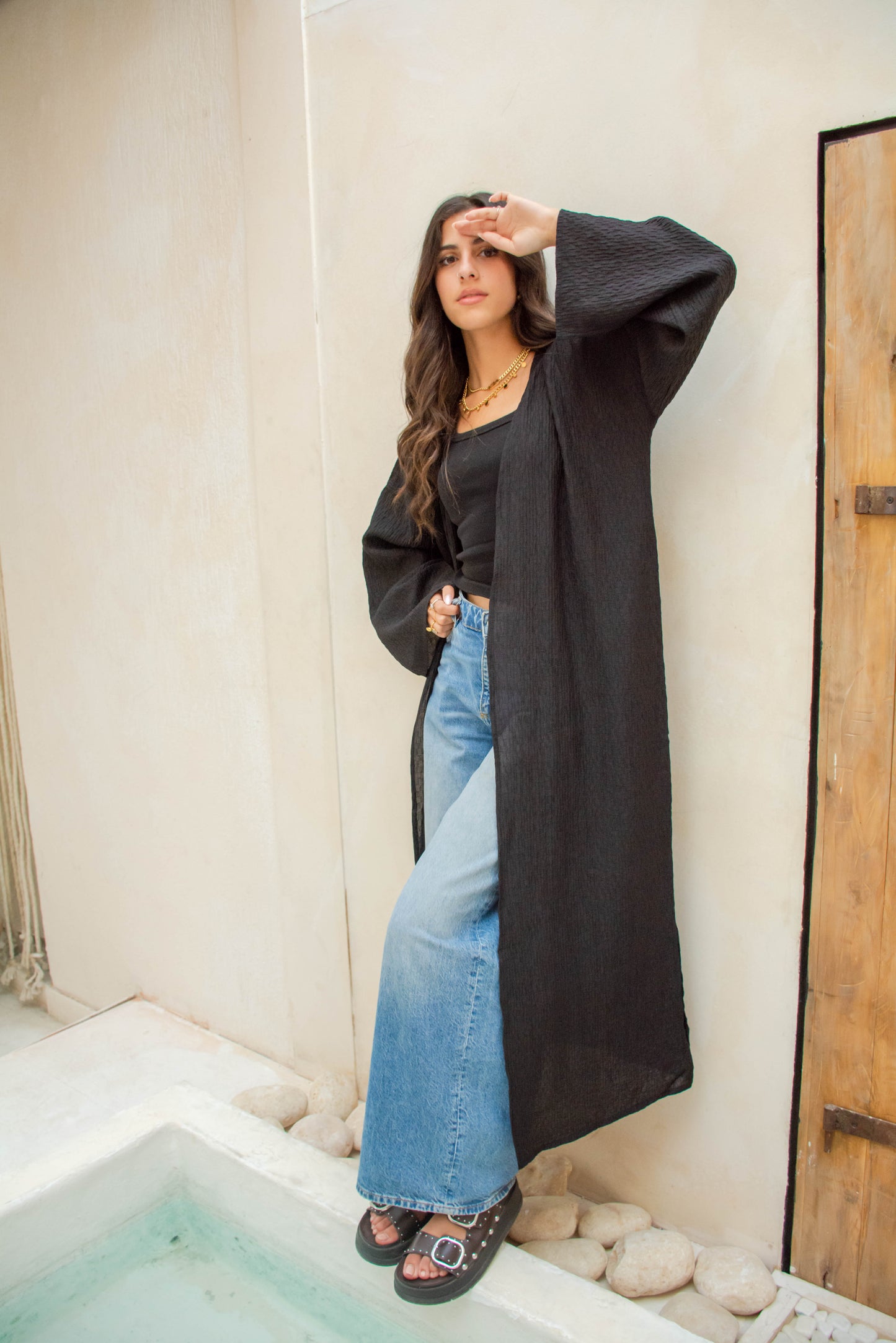 Long Textured Cardigan – Black