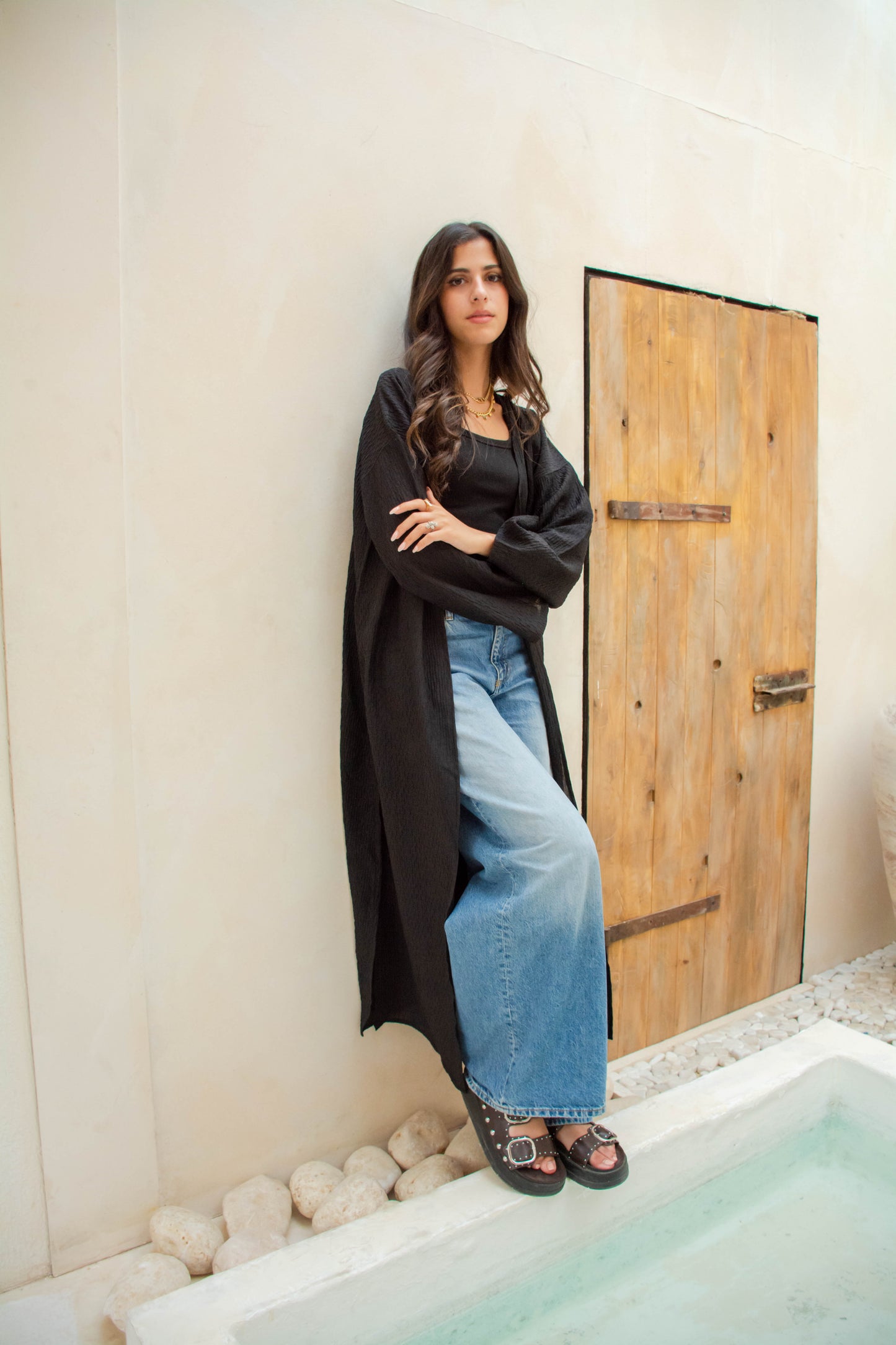 Long Textured Cardigan – Black