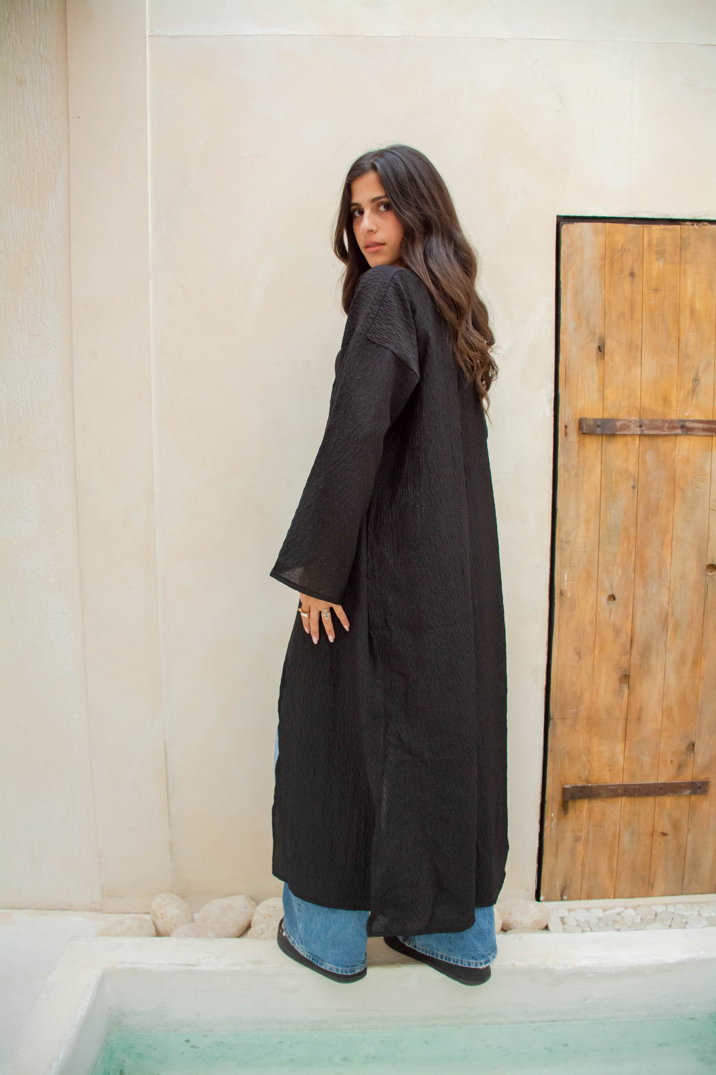 Long Textured Cardigan – Black