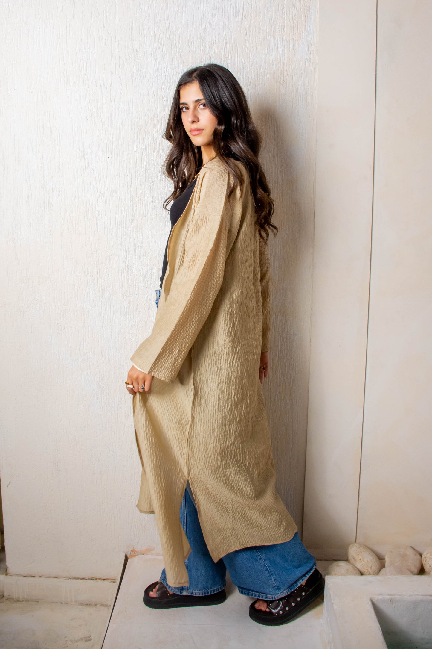 Long Textured Cardigan – Camel