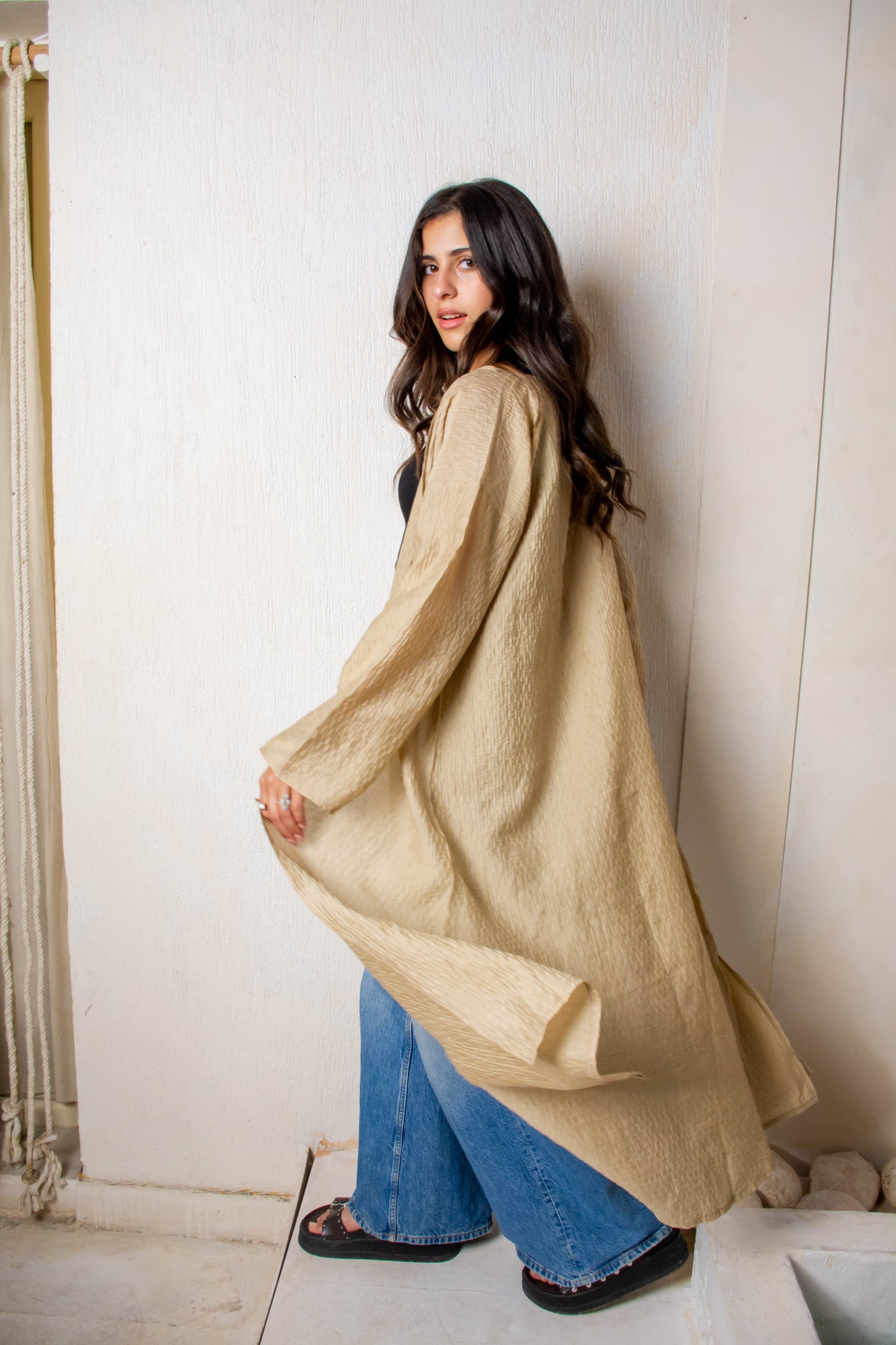 Long Textured Cardigan – Camel