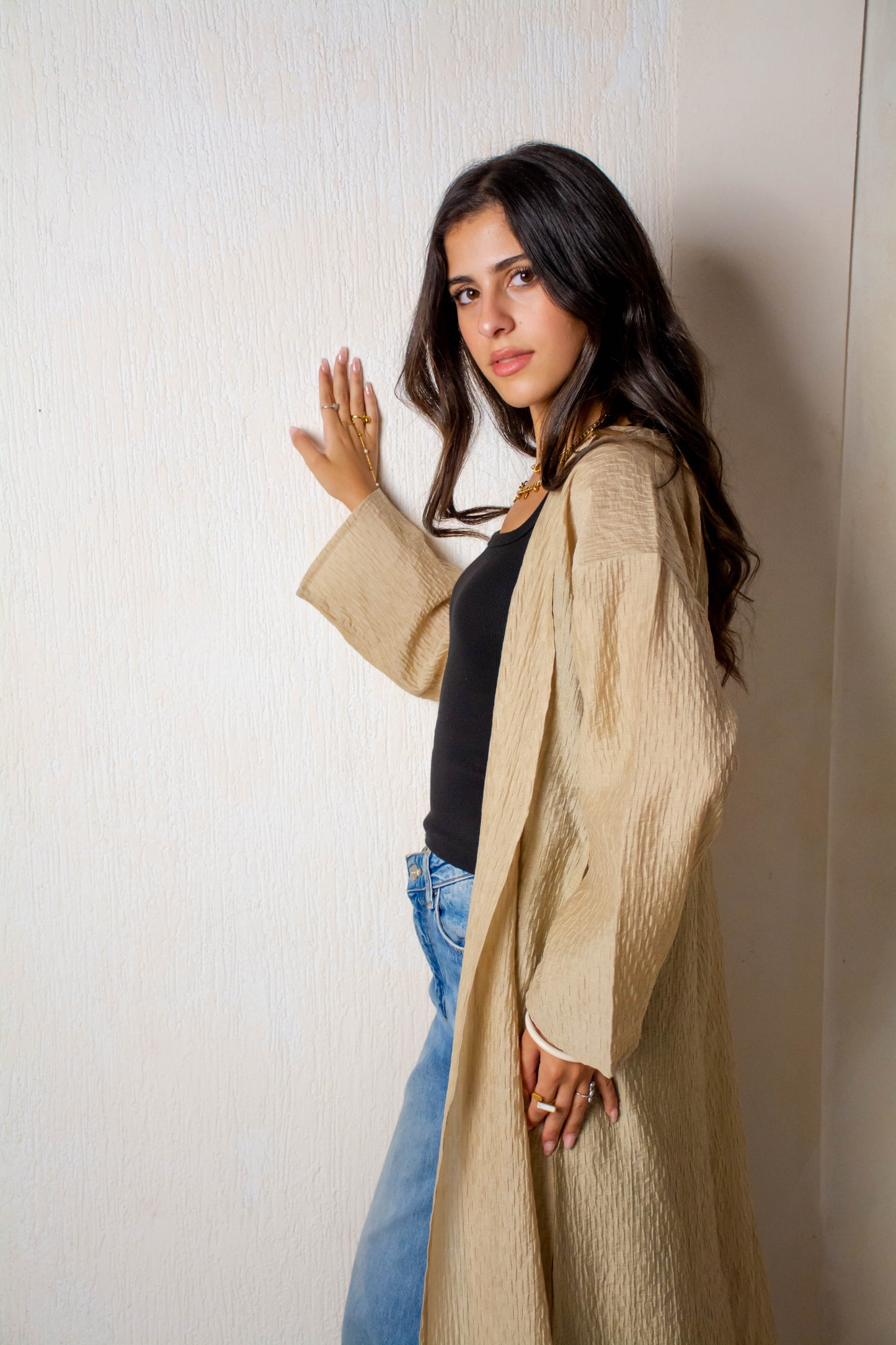 Long Textured Cardigan – Camel