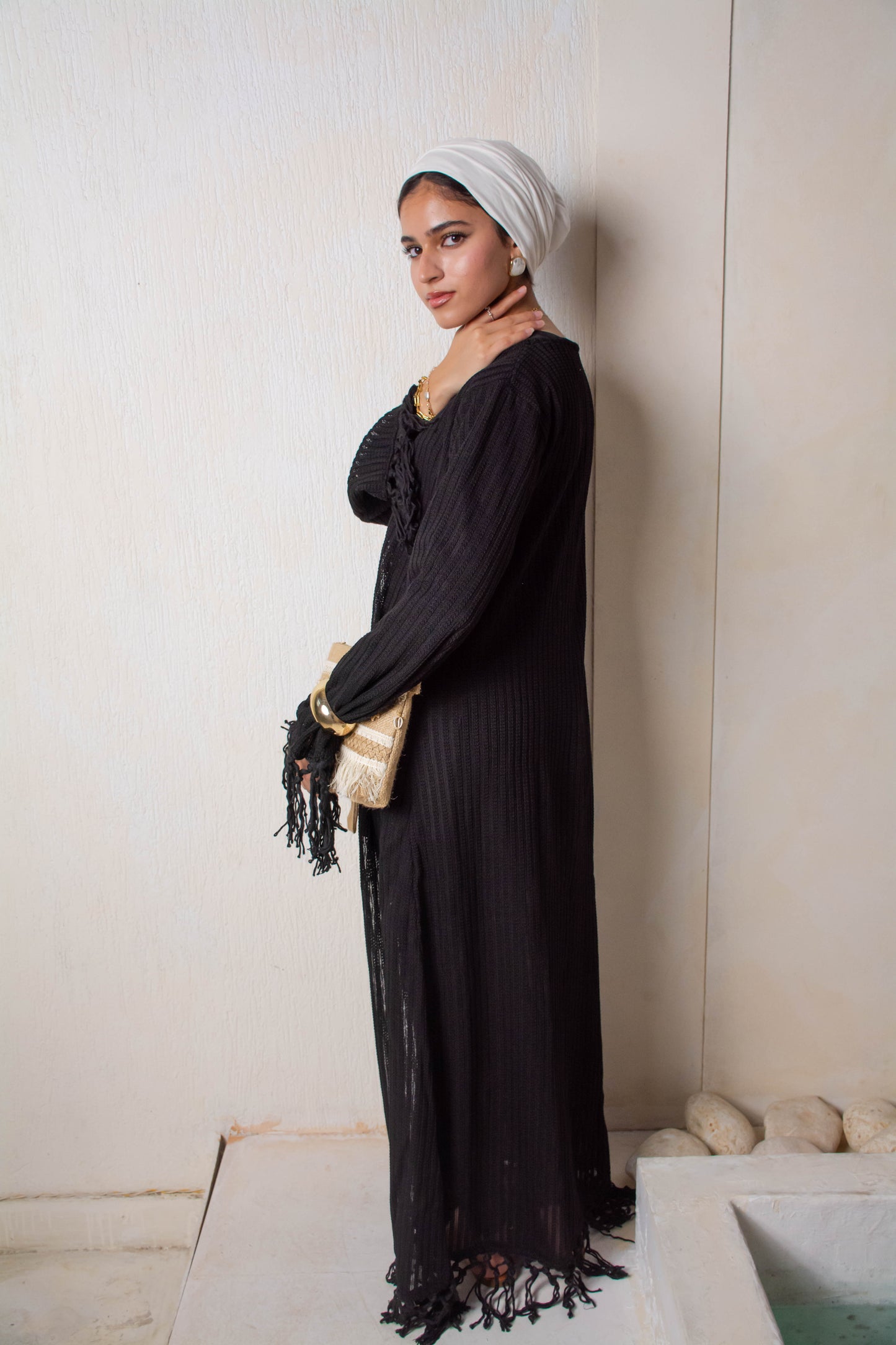 Fringe Knit Dress – Black