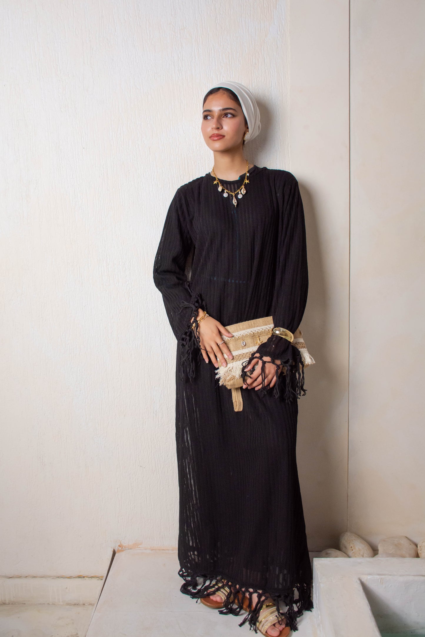 Fringe Knit Dress – Black