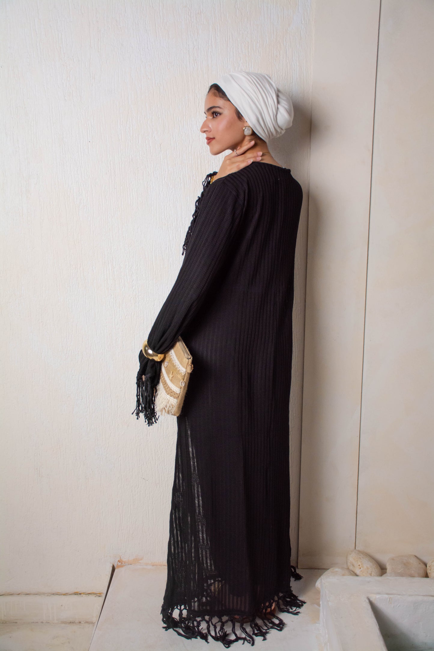 Fringe Knit Dress – Black