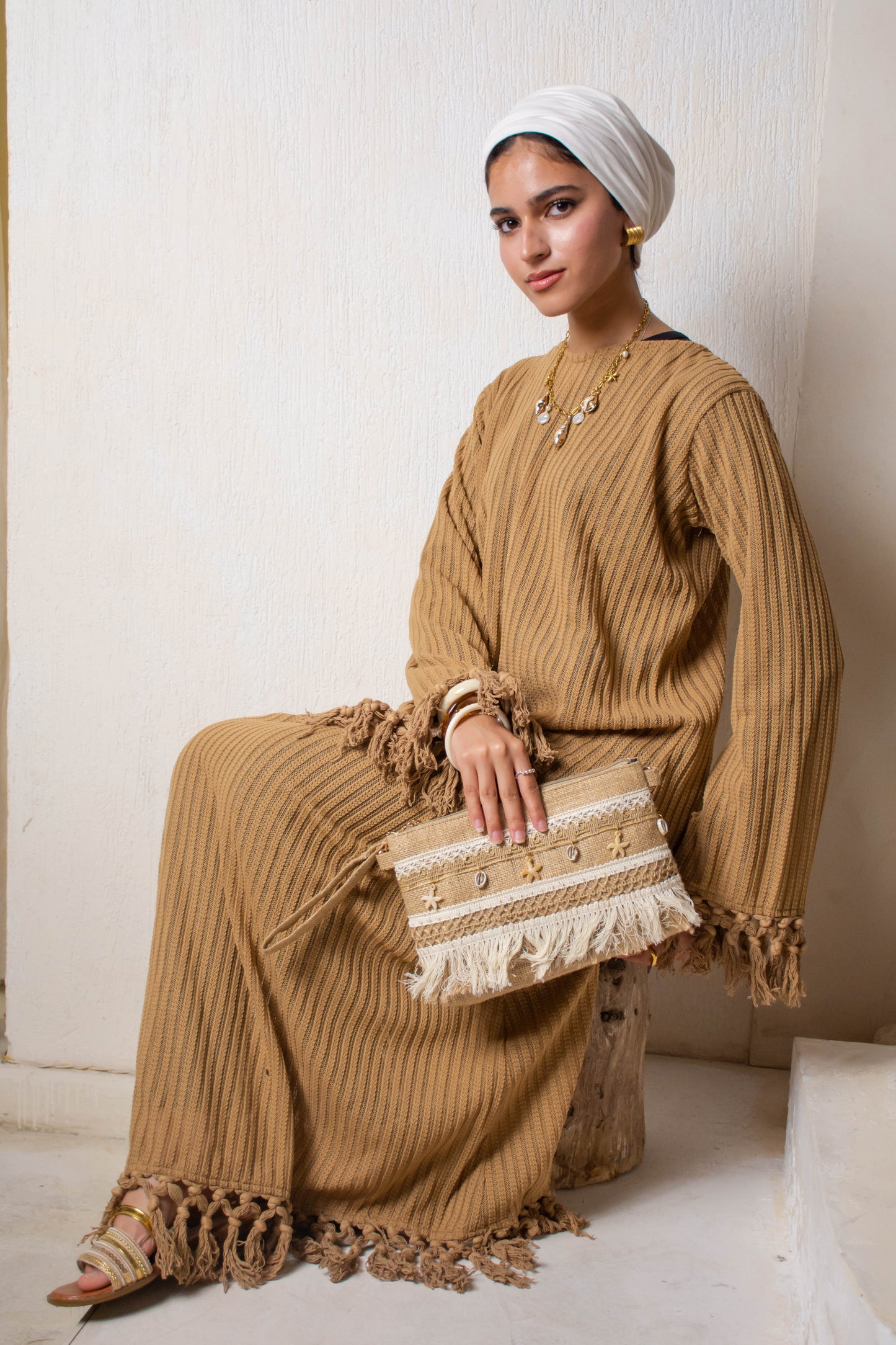 Fringe Knit Dress – Camel