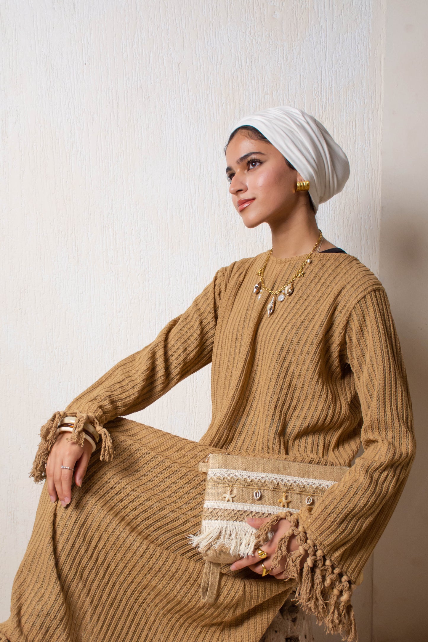 Fringe Knit Dress – Camel