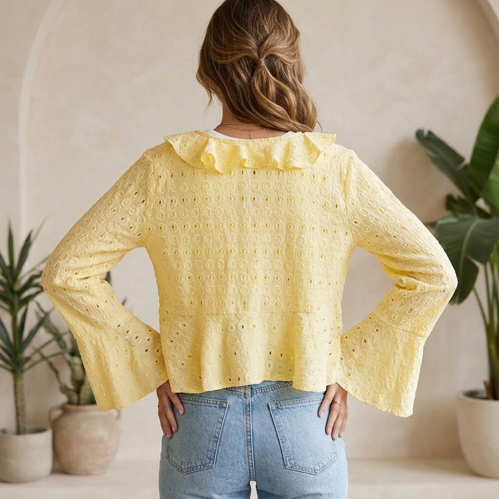 Eyelet Tie-Front Blouse