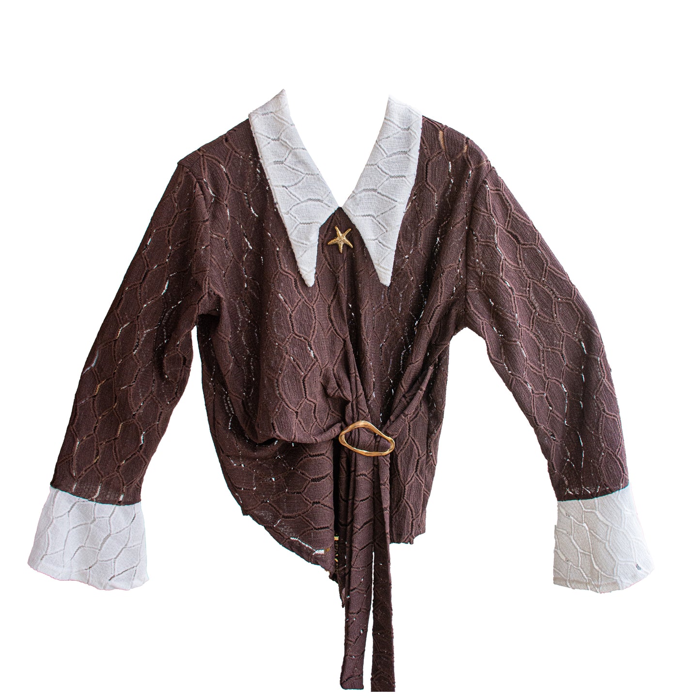 Textured Wrap Blouse with Contrast White Collar
