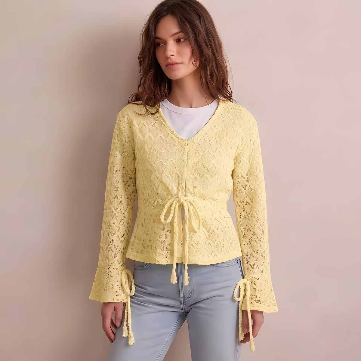 Lace Tie-Front Blouse