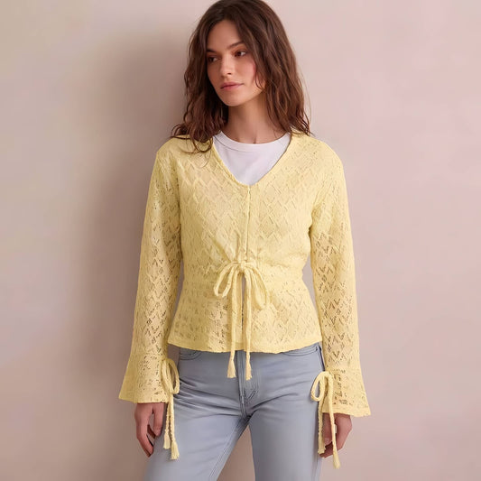Lace Tie-Front Blouse
