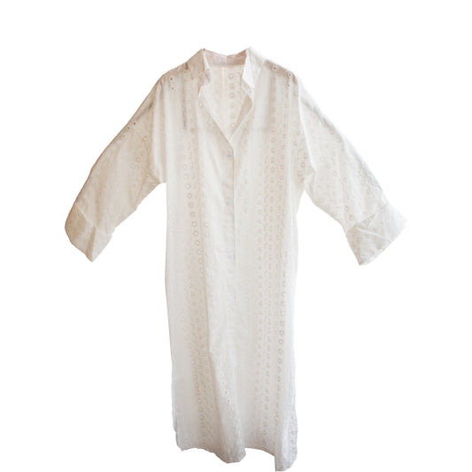 Pearl Embroidered Eyelet Long Cardigan