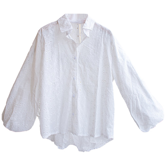 White Voile Embroidered Oversized Shirt