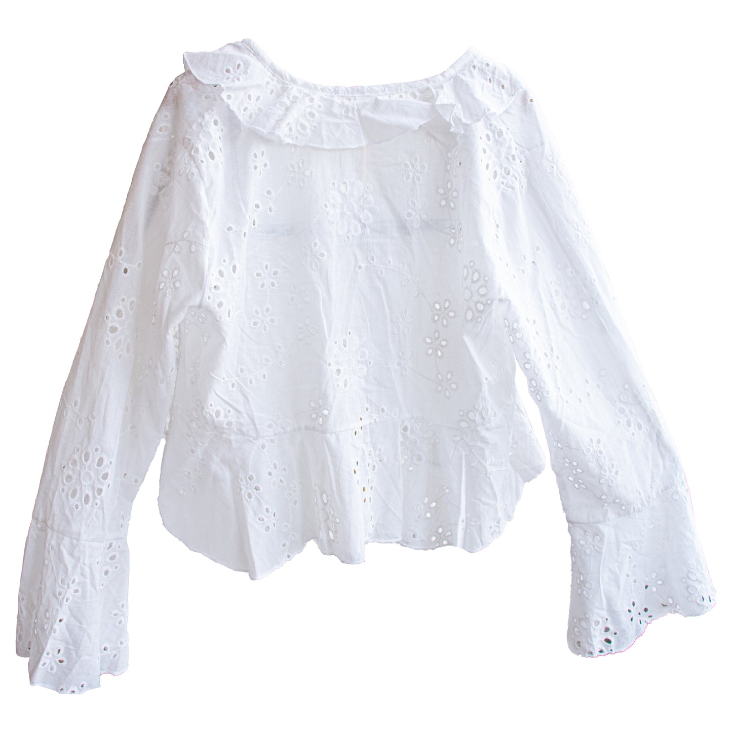 White Voile Ruffle Tie-Front Blouse