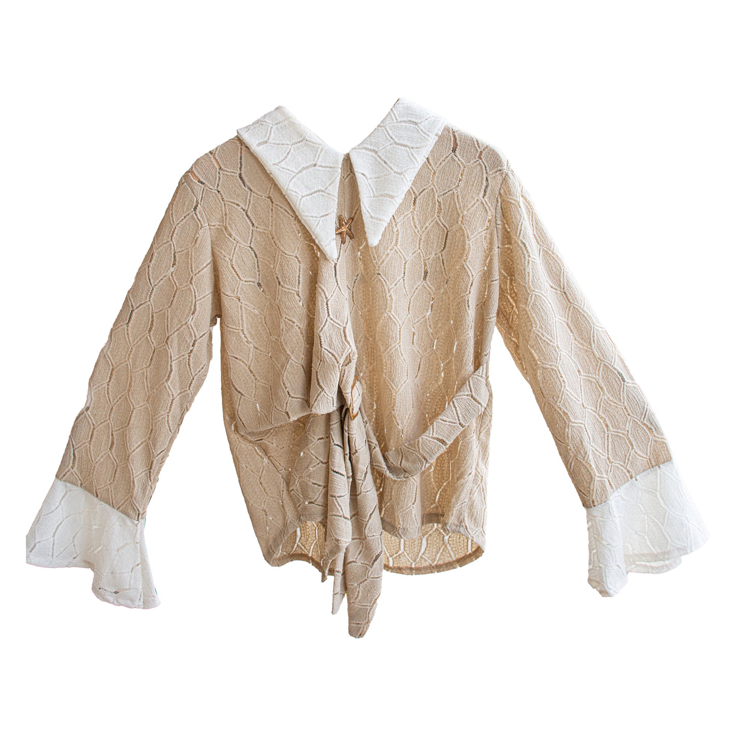 Textured Wrap Blouse with Contrast White Collar