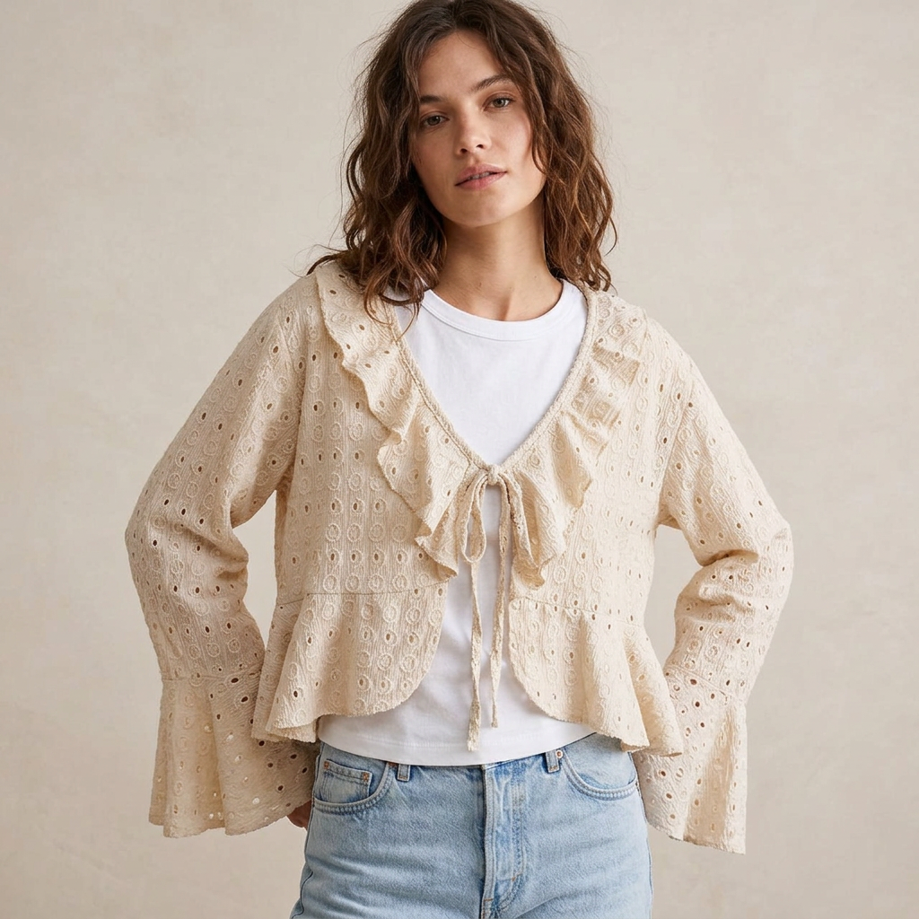 Eyelet Tie-Front Blouse