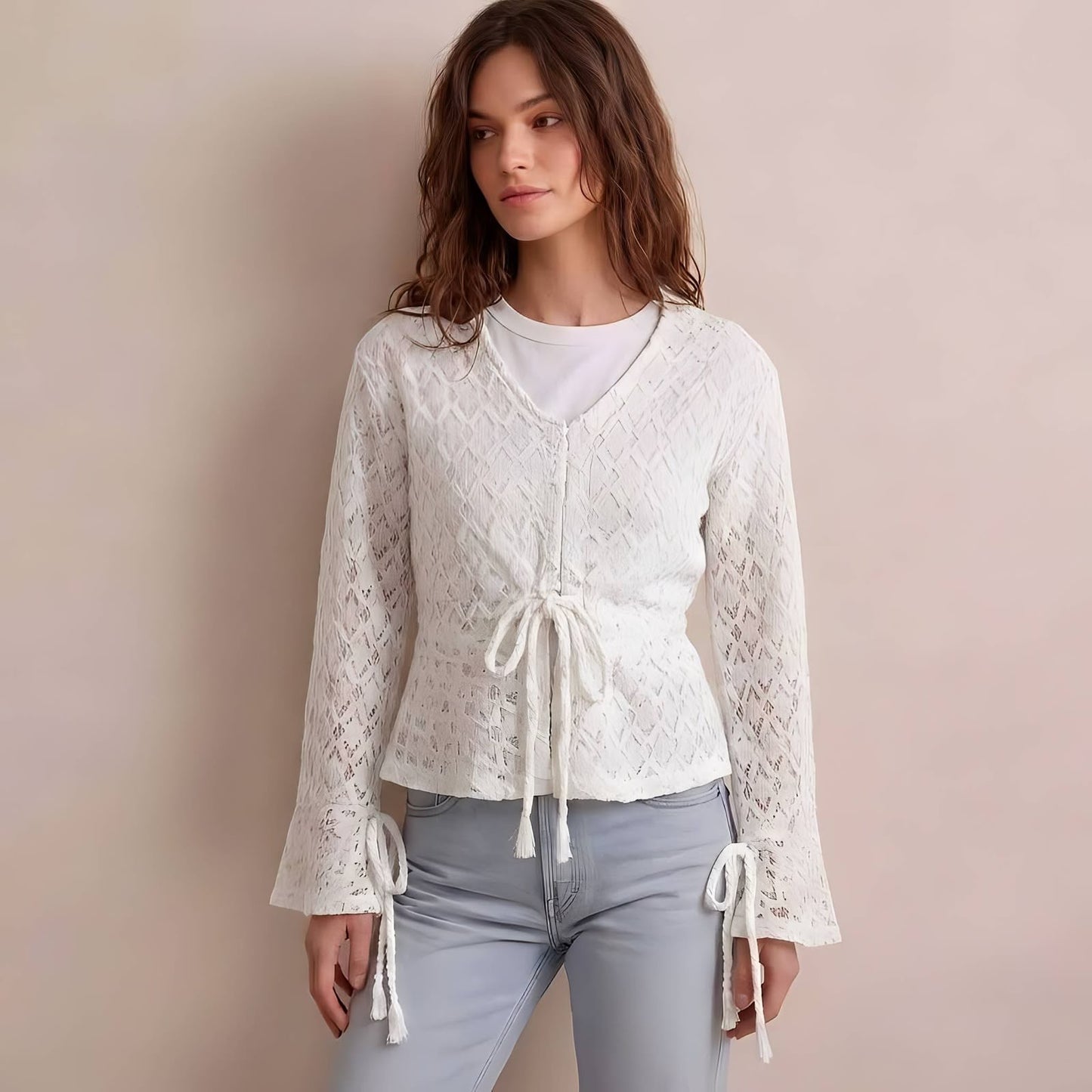 Lace Tie-Front Blouse