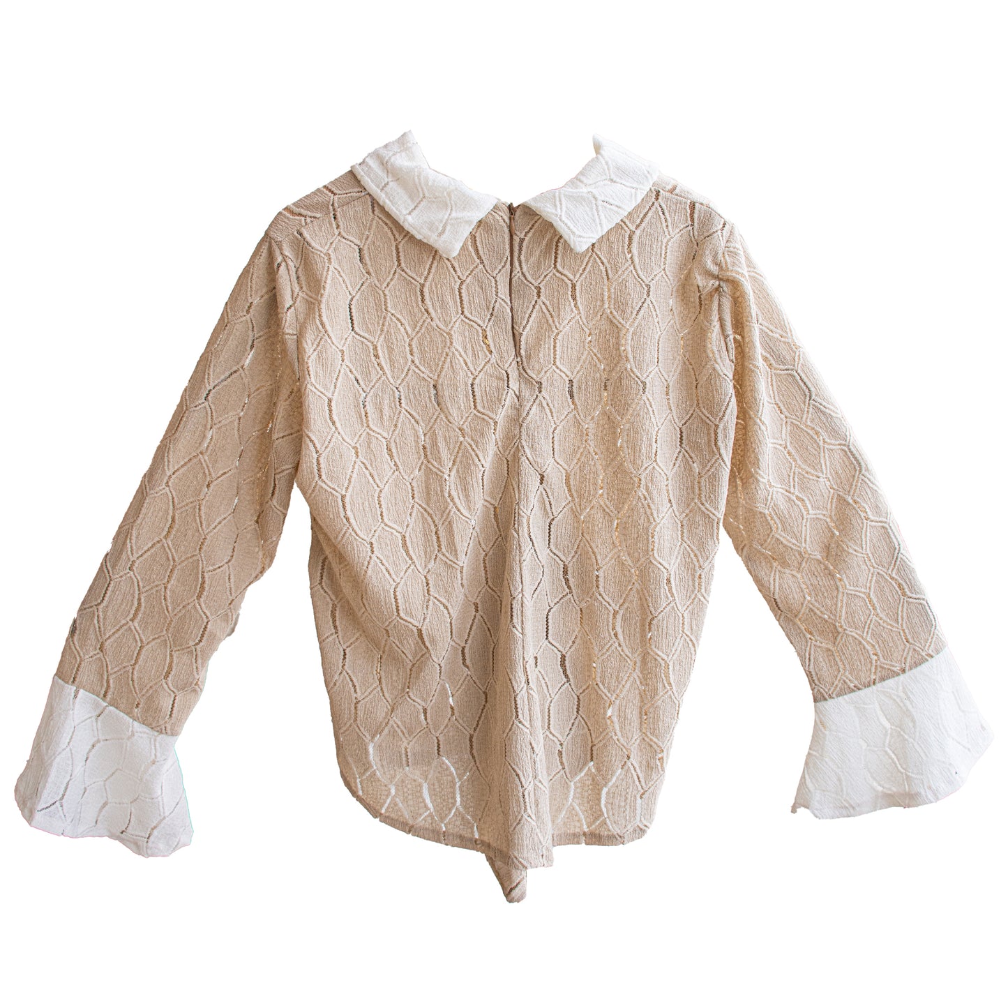 Textured Wrap Blouse with Contrast White Collar