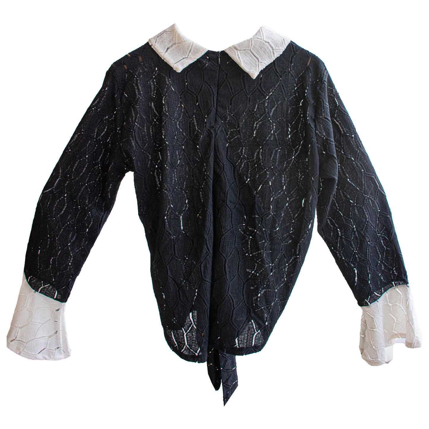 Textured Wrap Blouse with Contrast White Collar