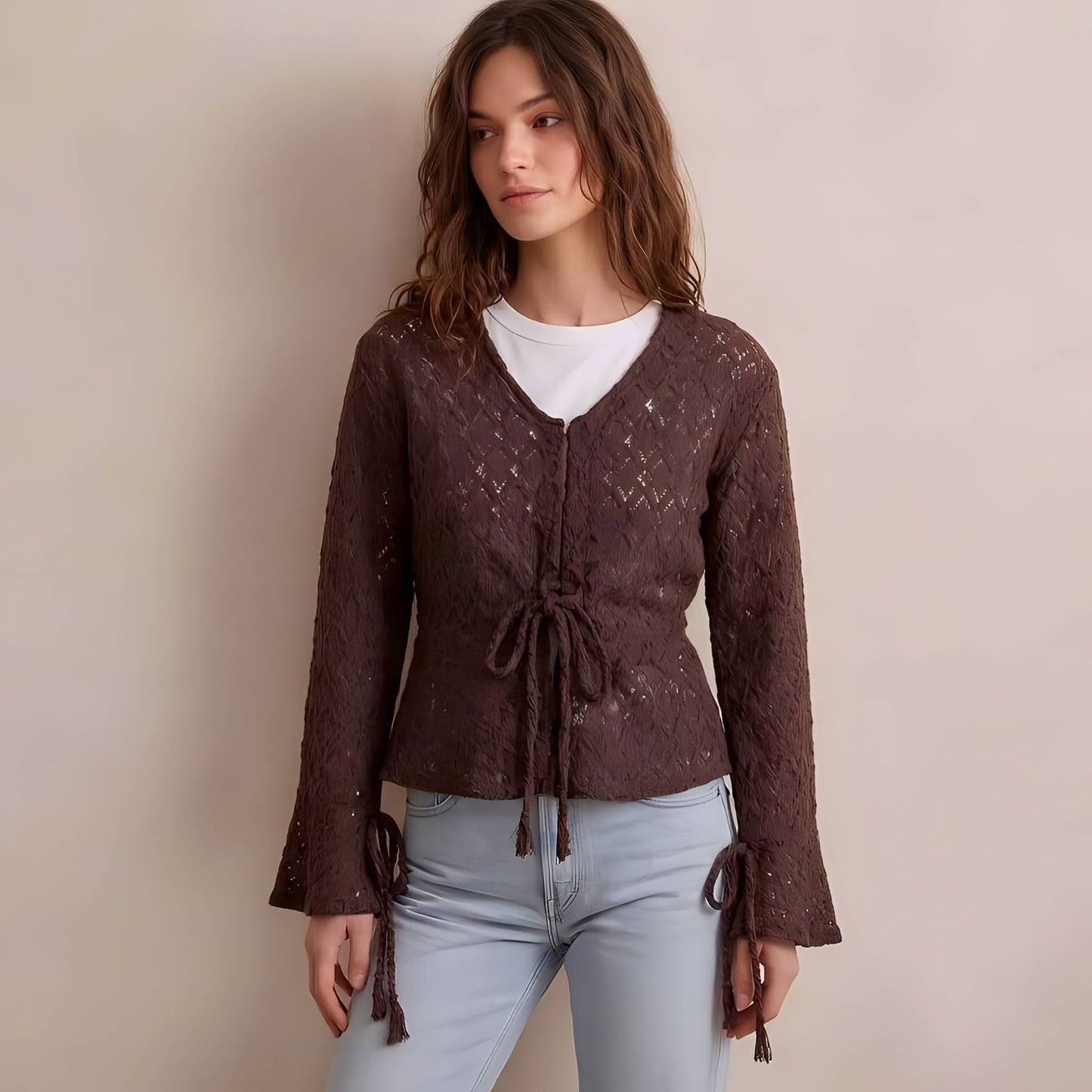 Lace Tie-Front Blouse