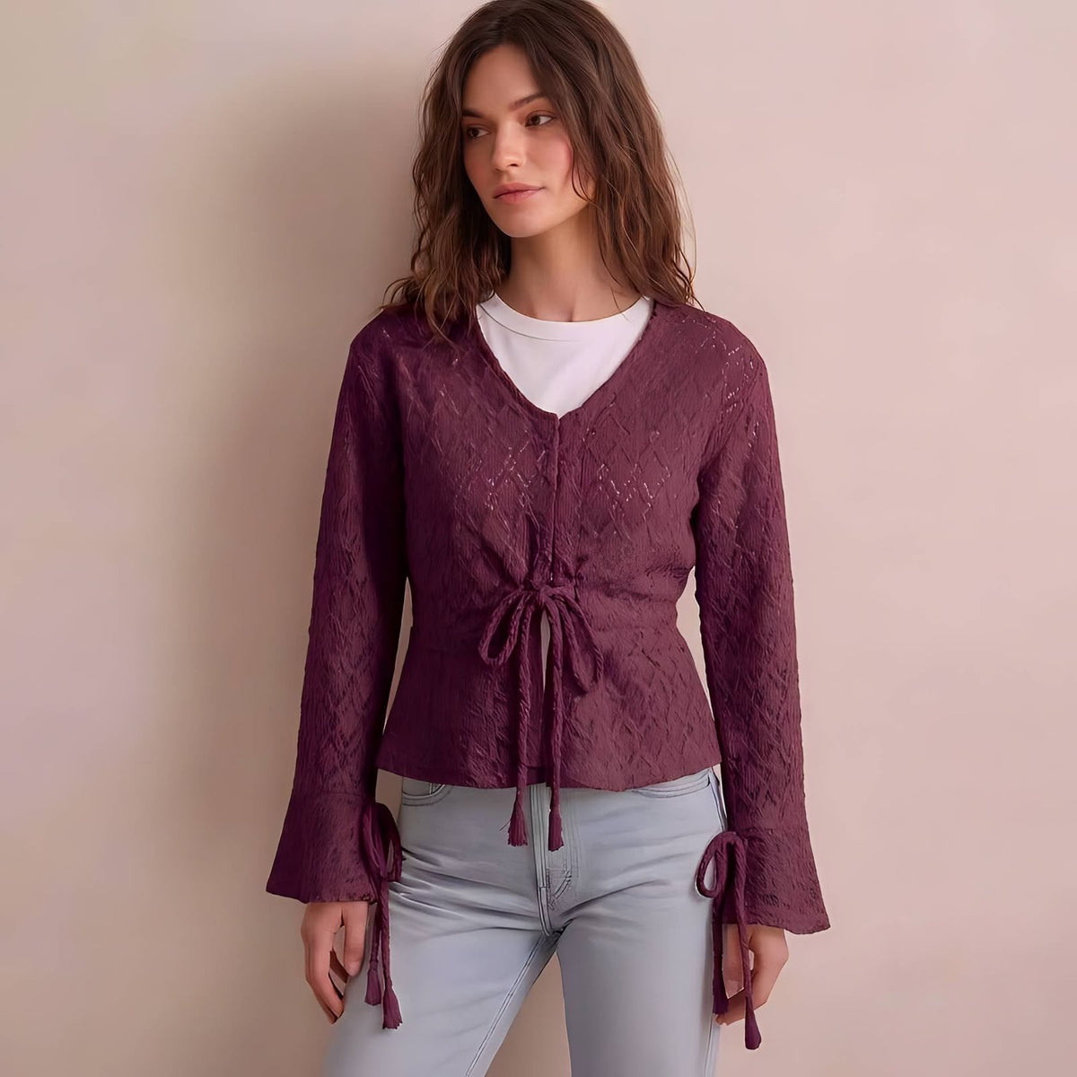 Lace Tie-Front Blouse