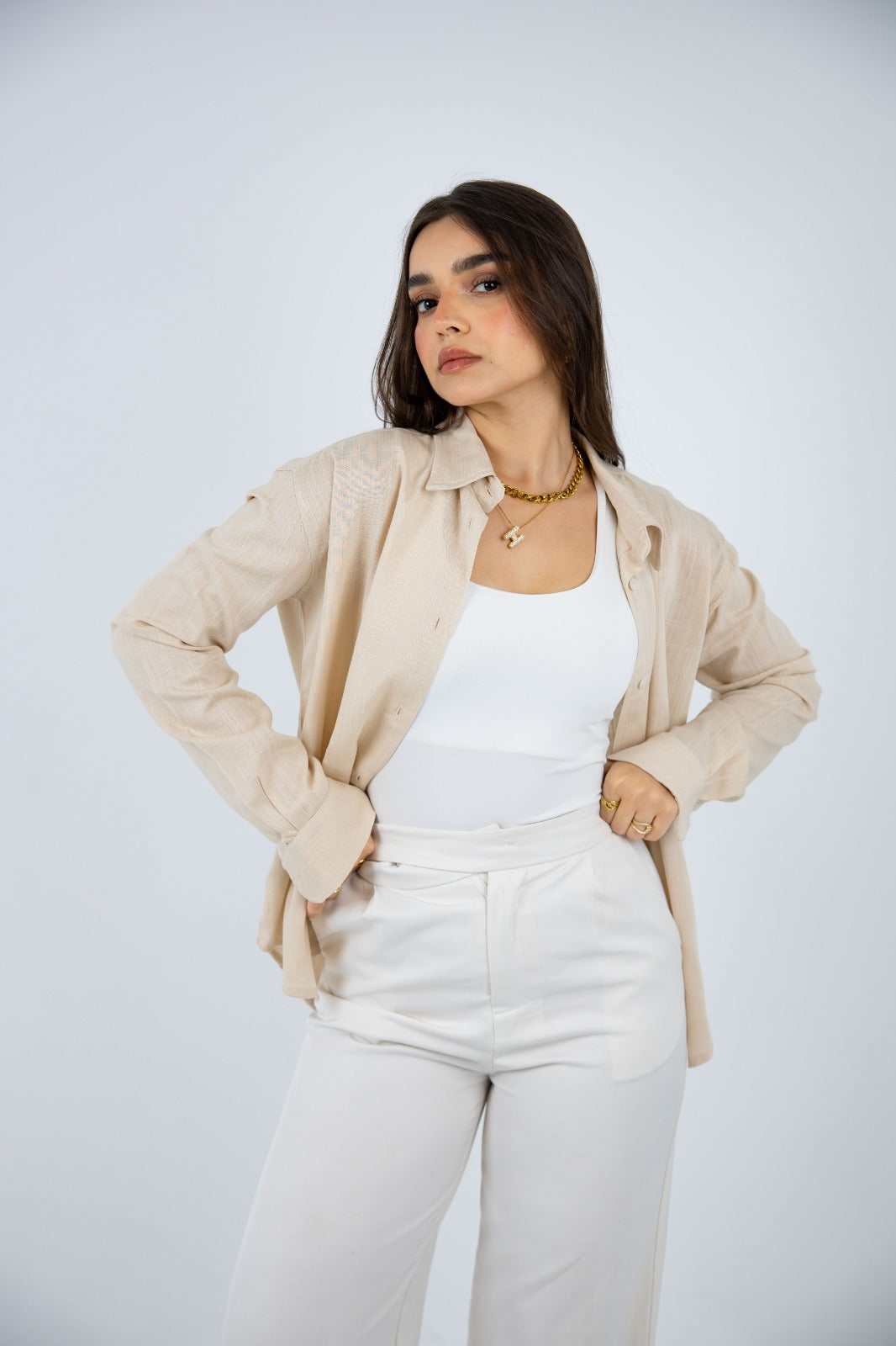 Linen Oversized Shirt – Beige