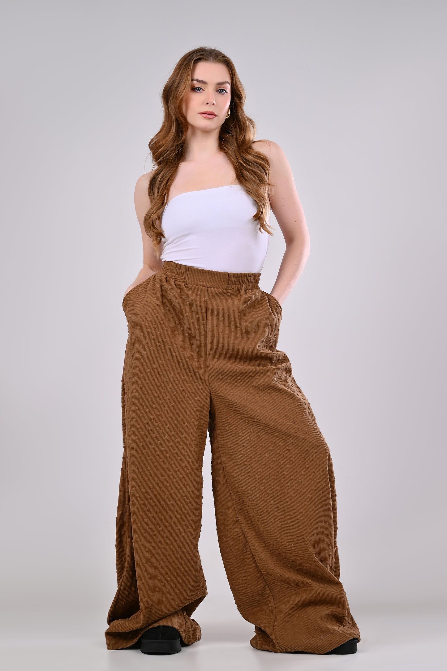 Textured Wide-Leg Palazzo Pants