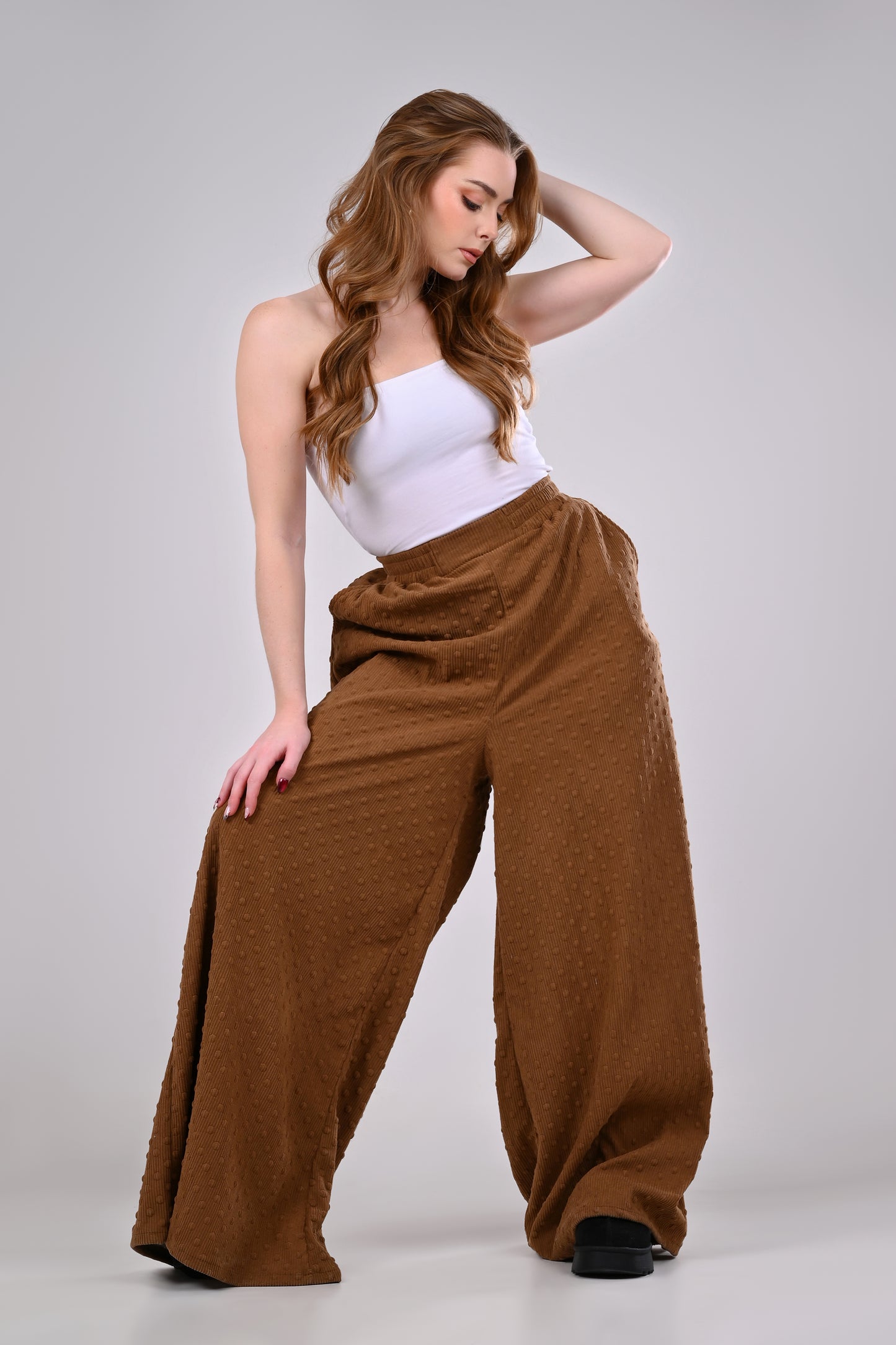 Textured Wide-Leg Palazzo Pants