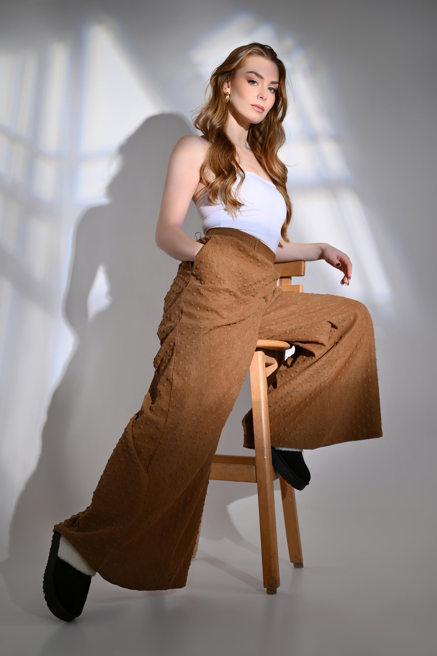 Textured Wide-Leg Palazzo Pants