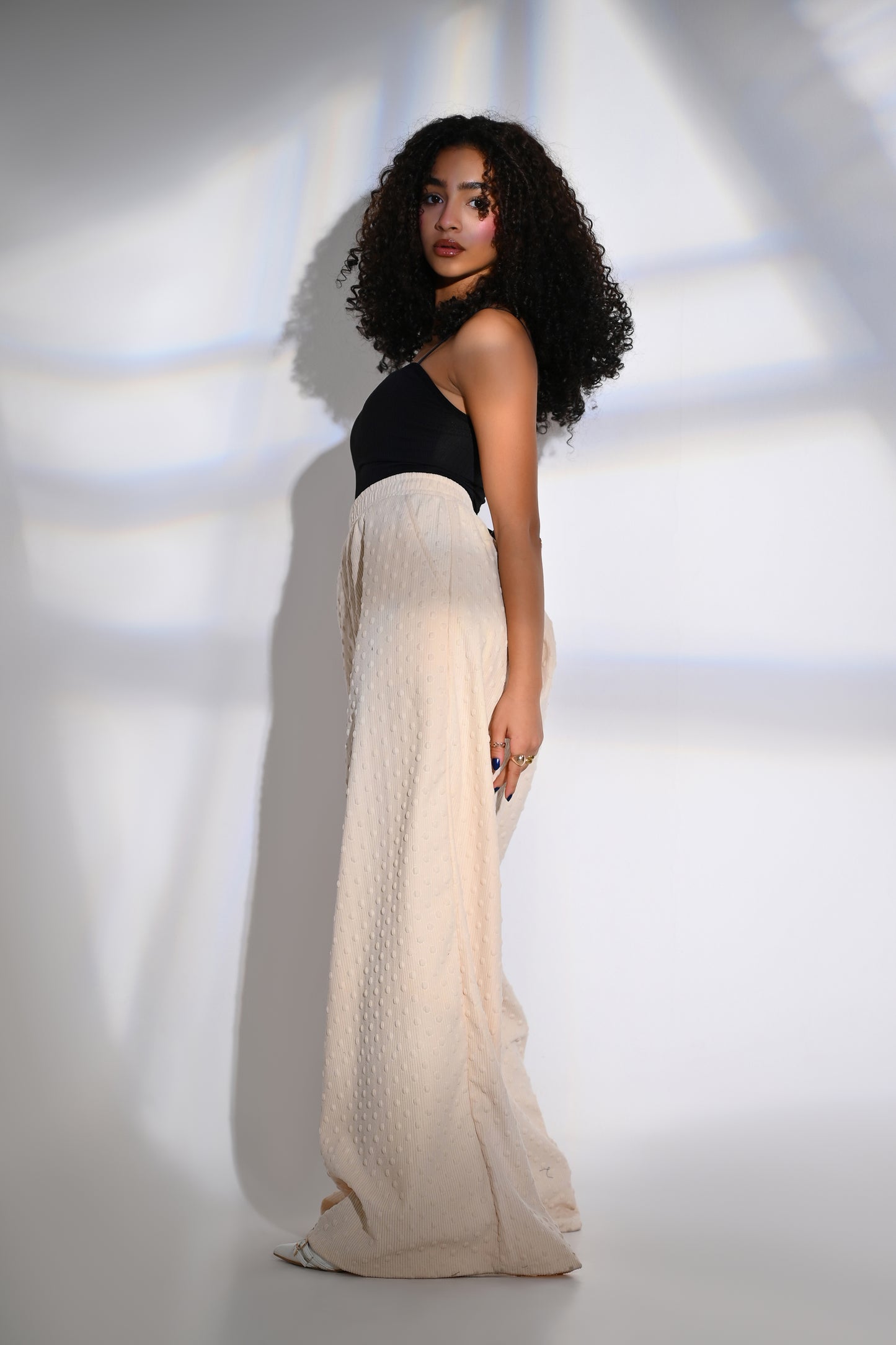 Textured Wide-Leg Palazzo Pants