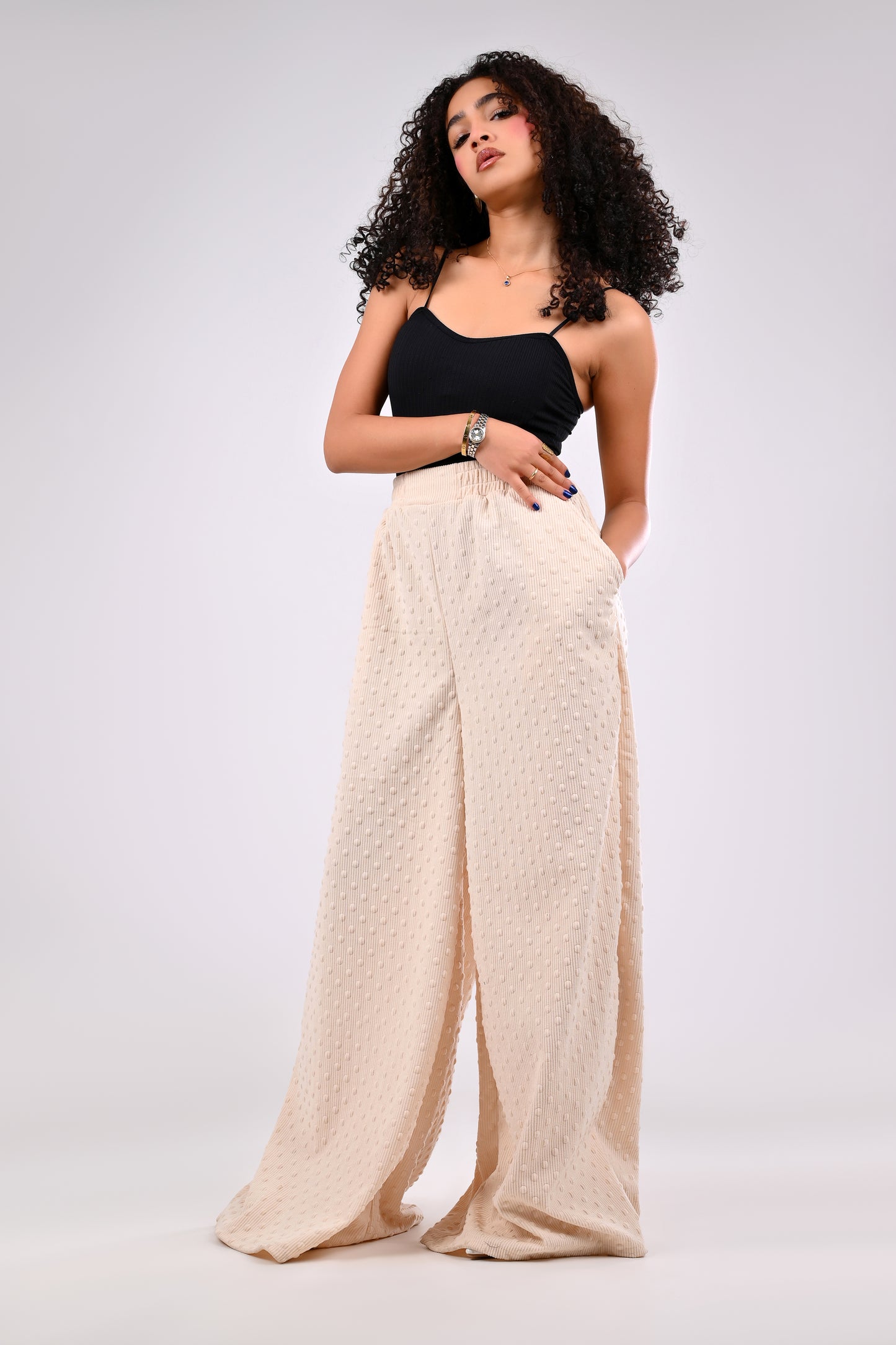 Textured Wide-Leg Palazzo Pants