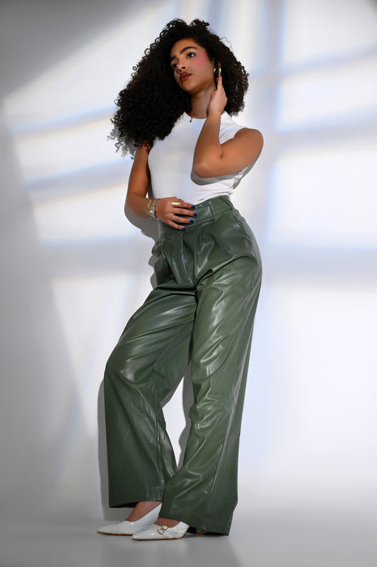 Leather Wide-Leg Trousers