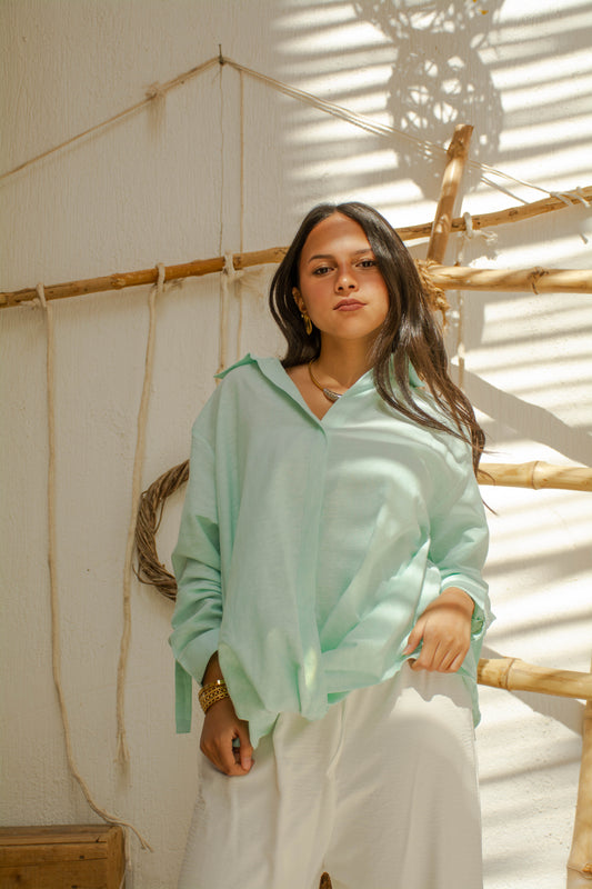 Linen Chemise Top - Mint